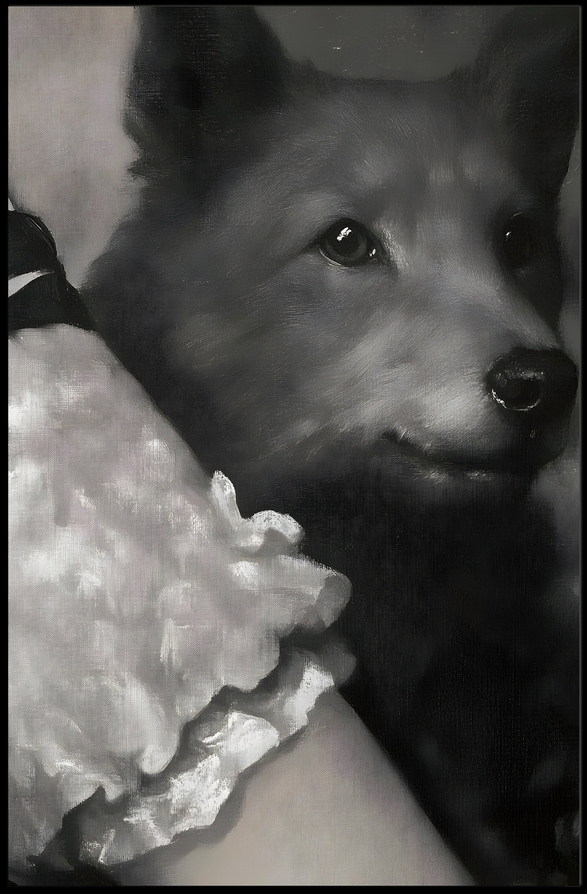 Serene Dog Portrait in Black and White - Dog Breed Poster PosterGoat