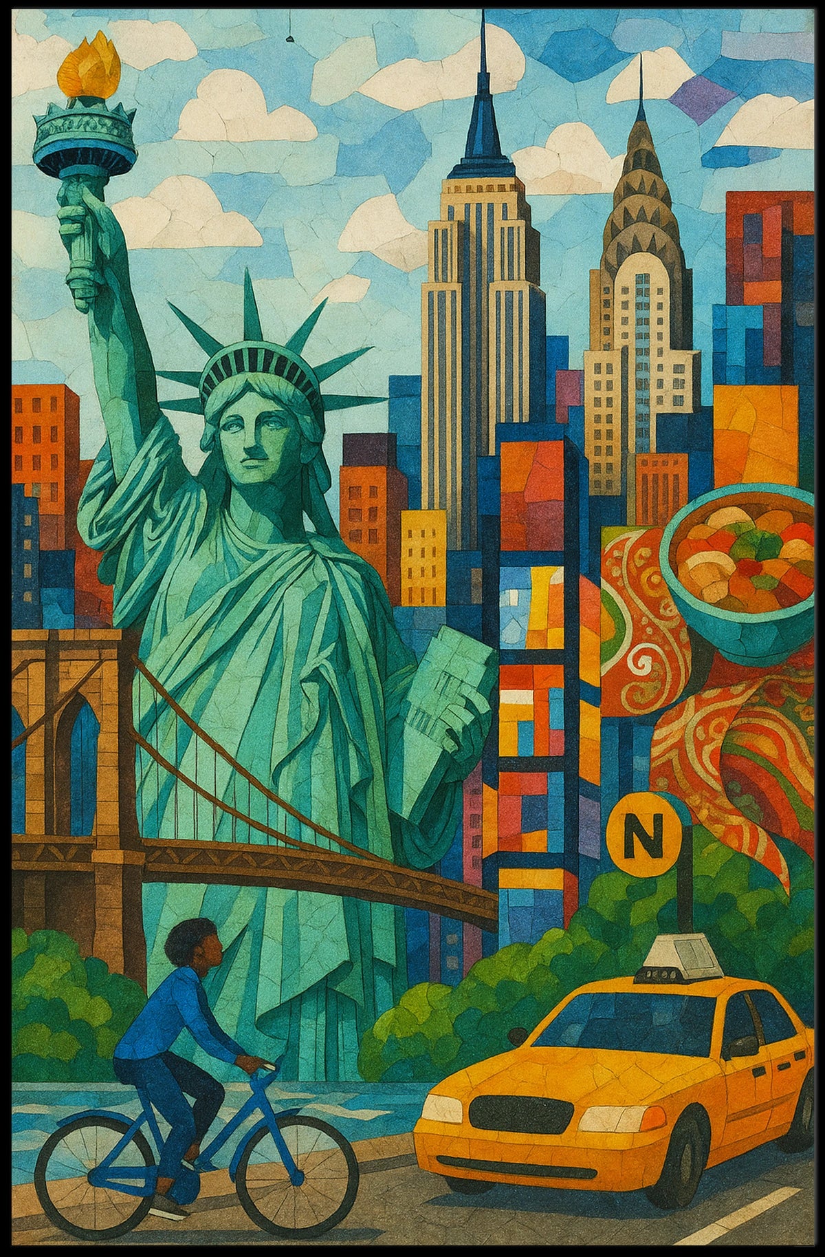 Iconic New York City Mosaic Art Poster Abstract Wall Art