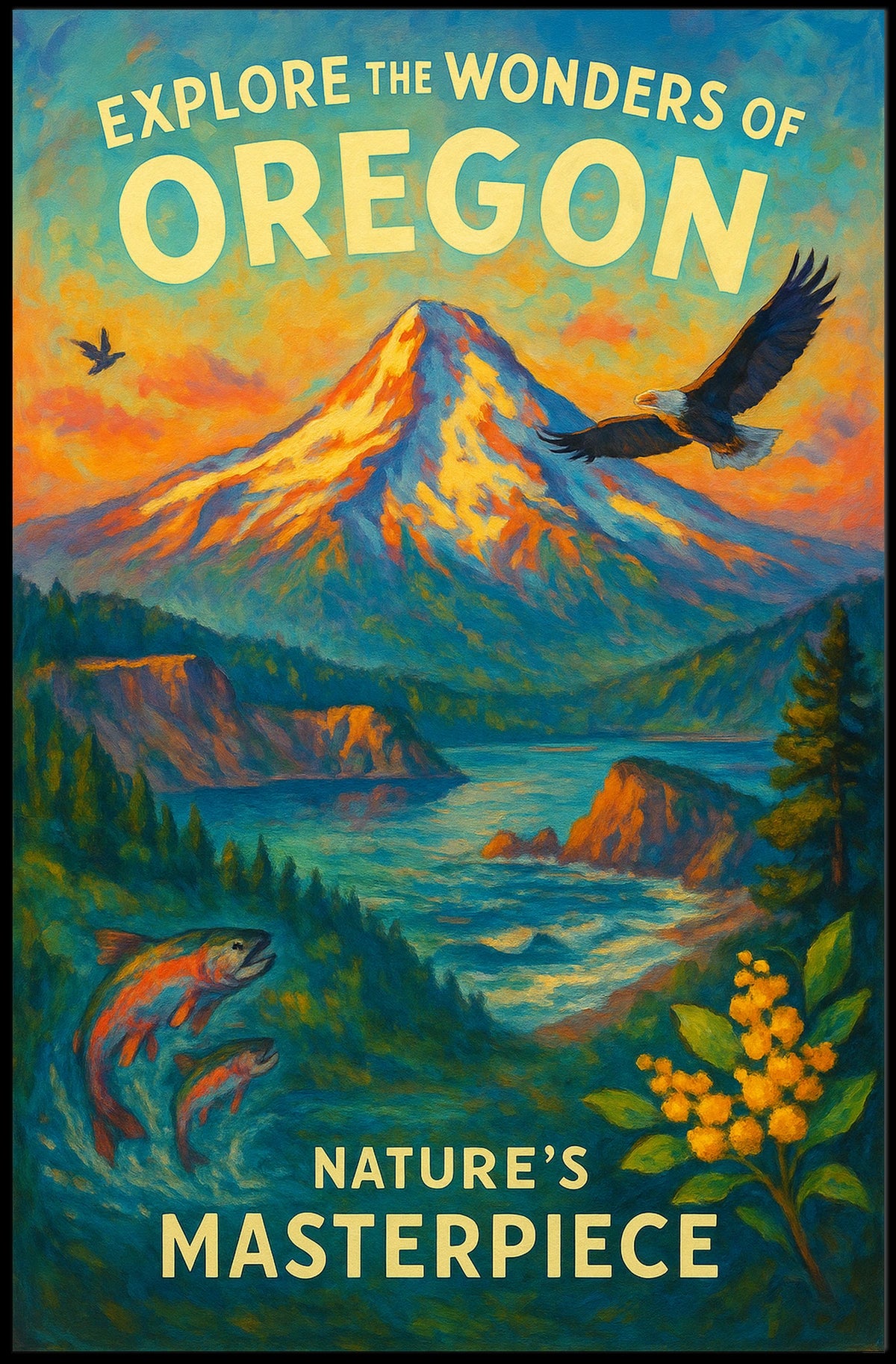 Oregon Poster Vibrant Landscape For Nature Adventurers