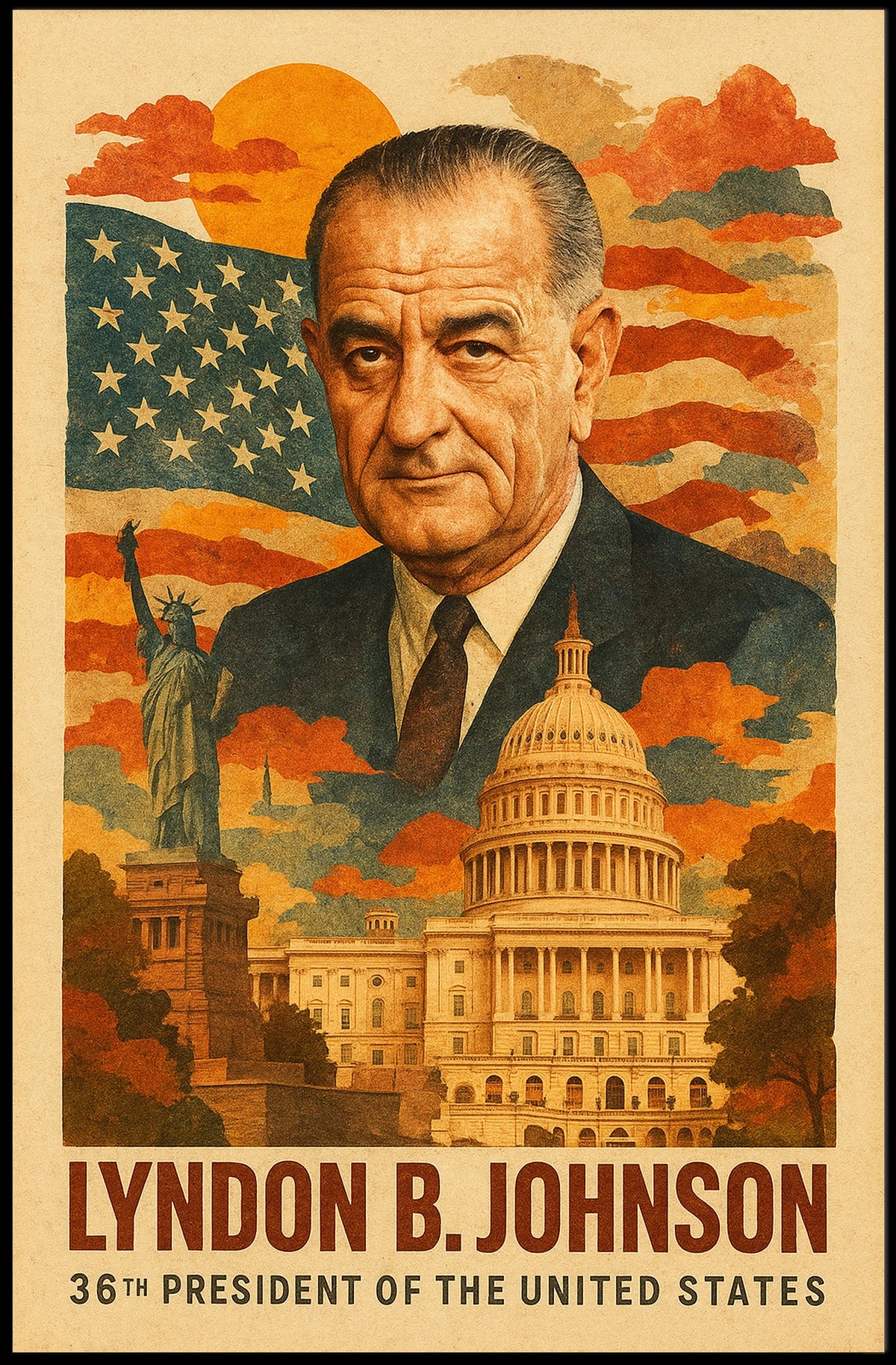 Lyndon B. Johnson 36th President of the United States Layered Digital Collage Poster