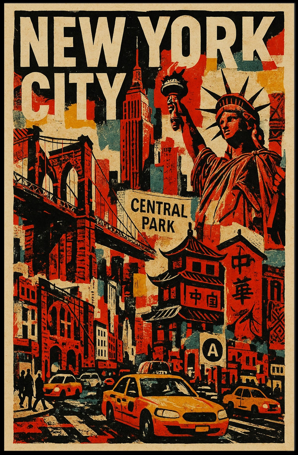 Iconic New York City Landmarks Poster Vintage Wall Art