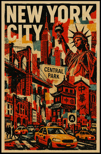 Iconic New York City Landmarks Poster Vintage Wall Art