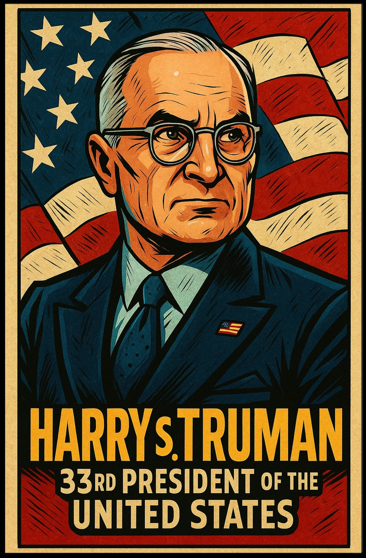 Harry S Truman 33rd President Poster Wall Art Vintage