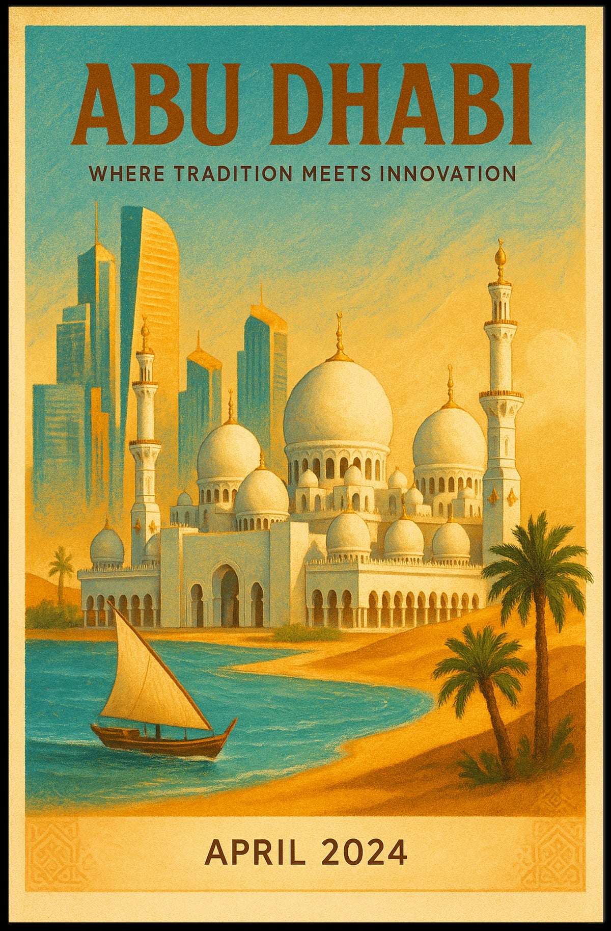 Abu Dhabi Fusion Vintage Travel Art Travel Poster