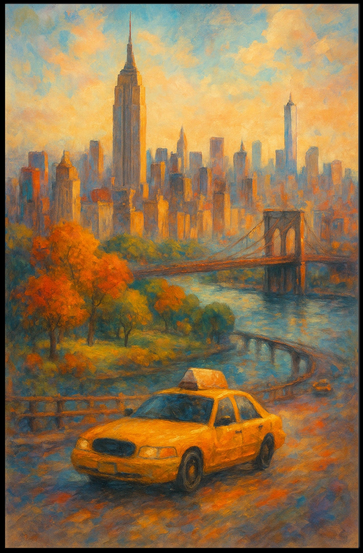 New York City Autumn Impressionism Poster Abstract Wall Art