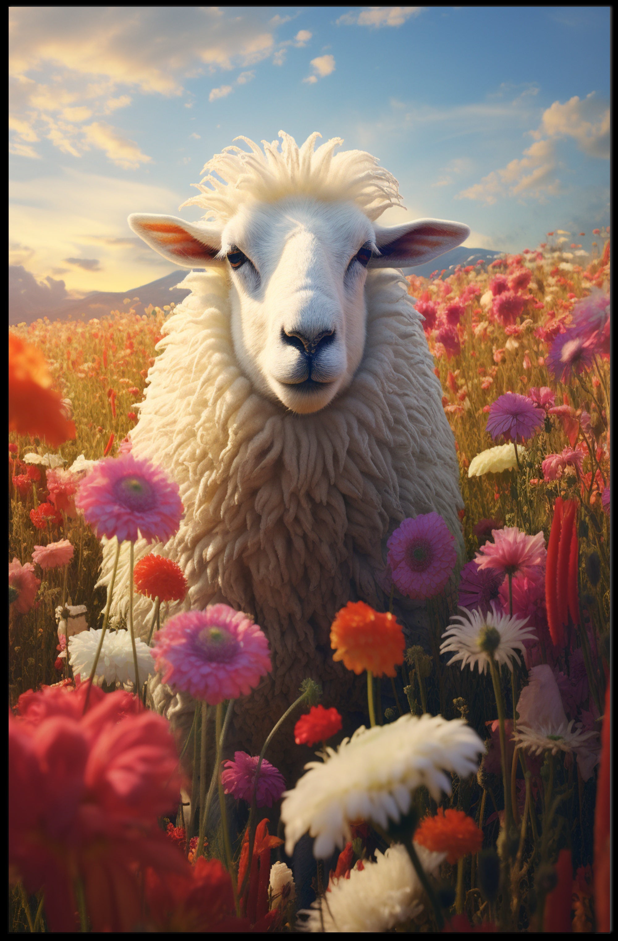 Serene Sheep In Bloom Poster PosterGoat