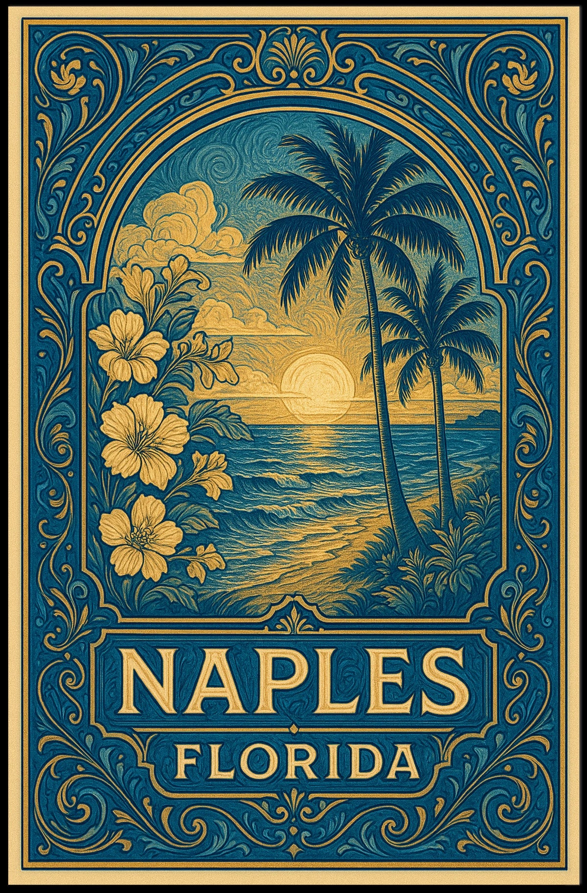 Naples Florida Vintage Travel Poster Coastal Charm Decor