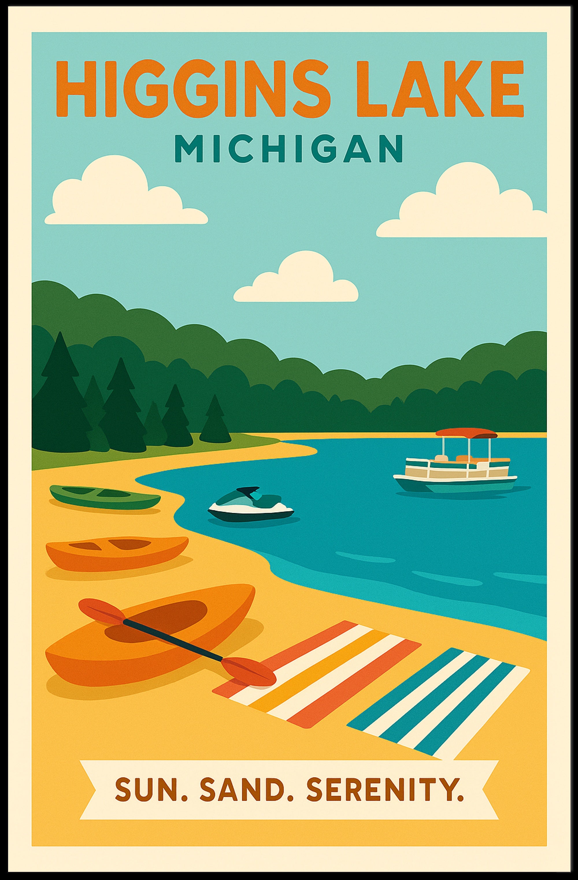 Serene Lakeside Retreat Higgins Lake Travel Poster
