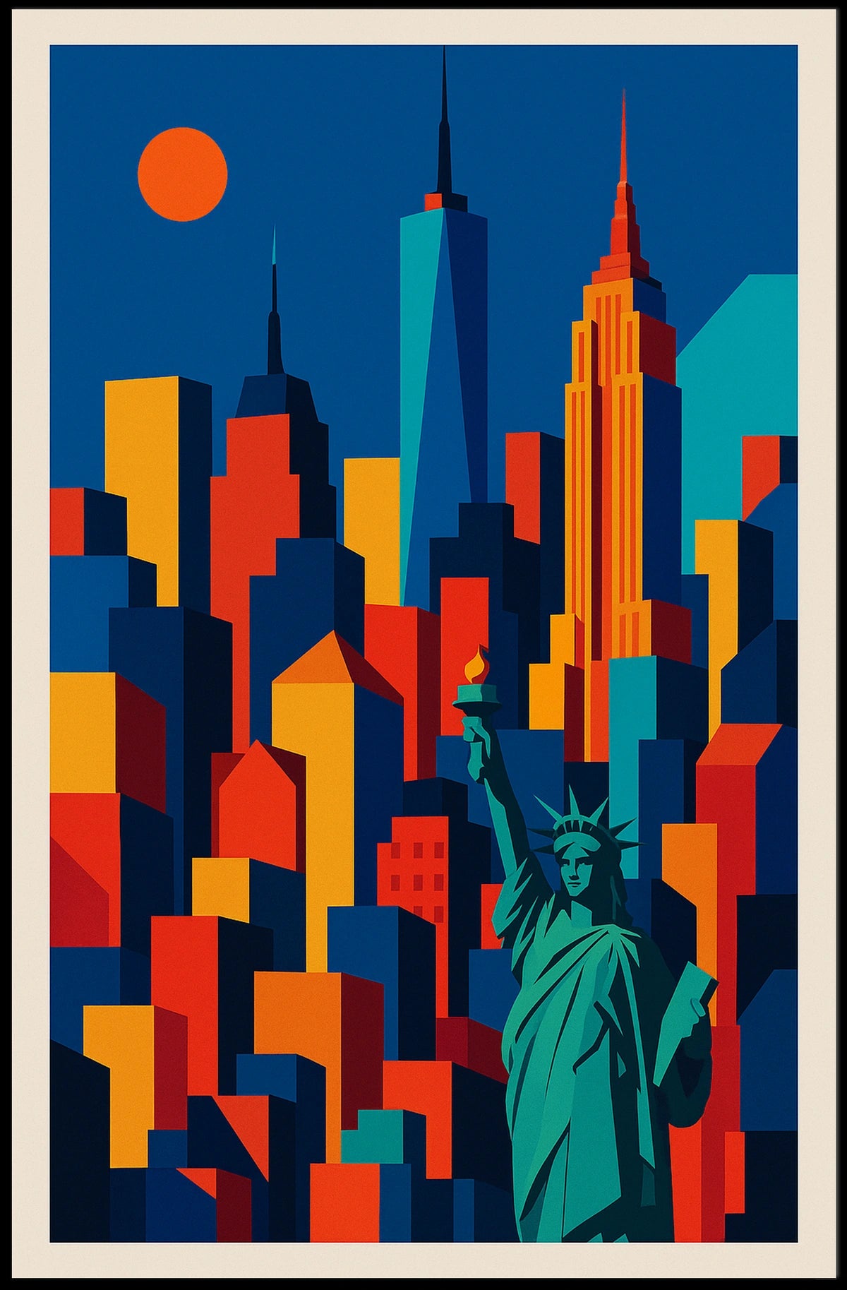Vibrant NYC Skyline Poster For Urban Art Lovers Geometric