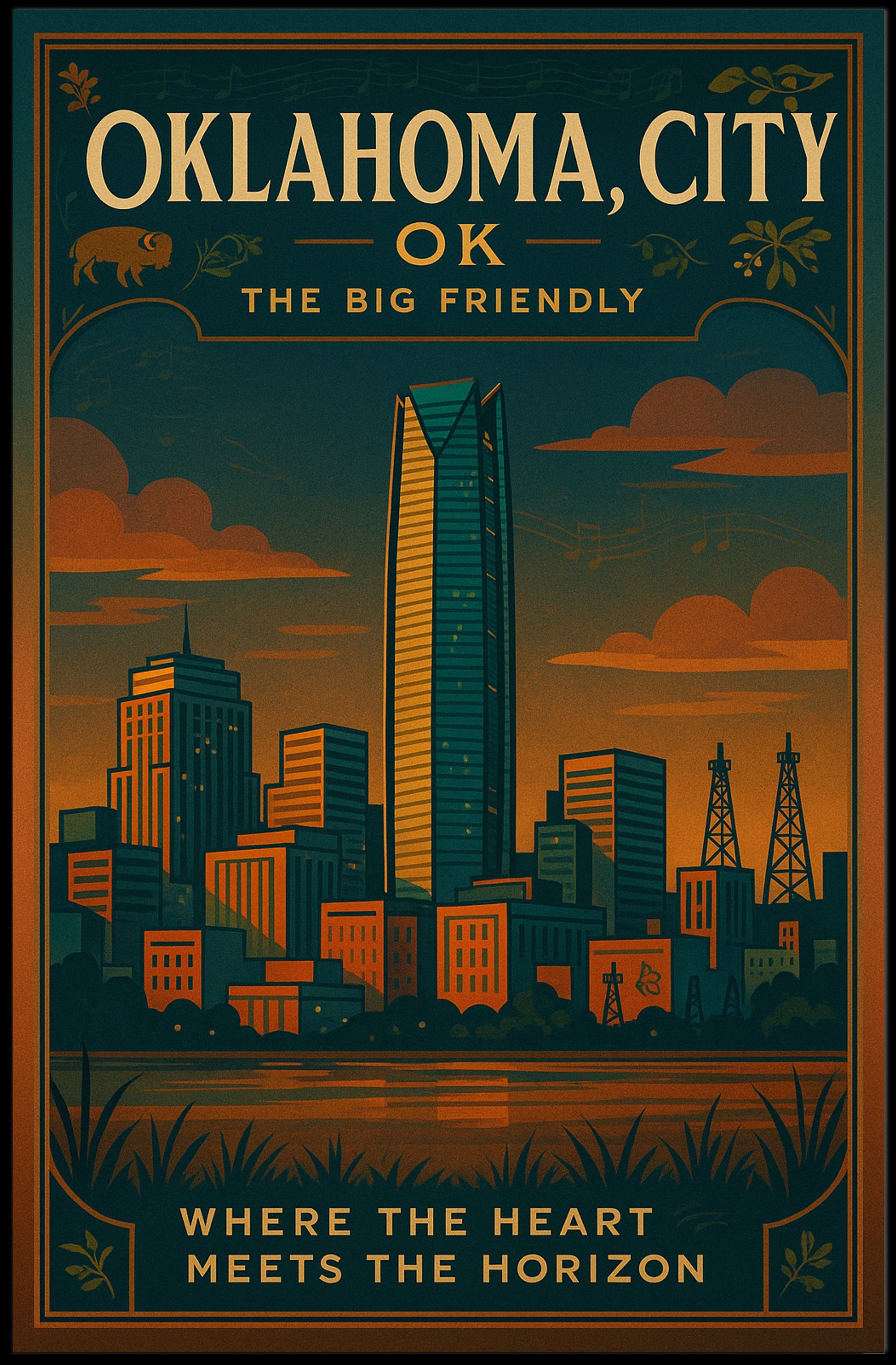 Oklahoma City Skyline Vintage Travel Poster