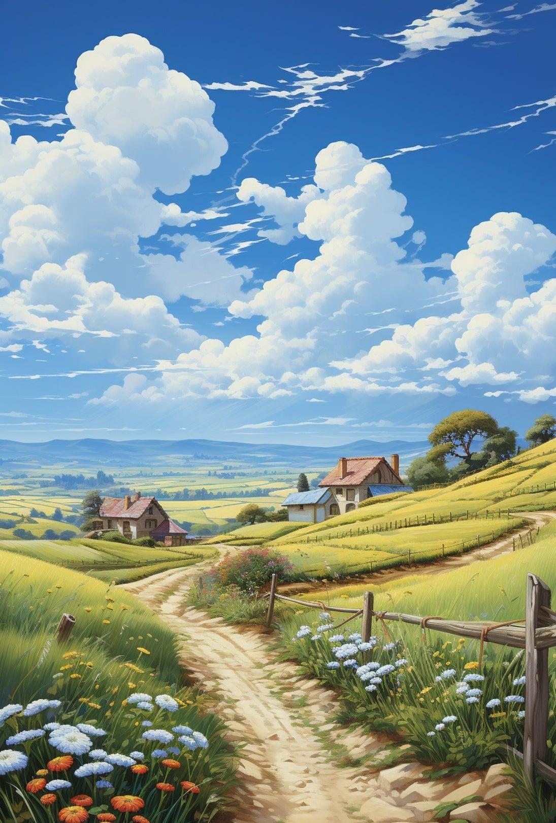 Idyllic Countryside Landscape Bright Artistic Rural Poster