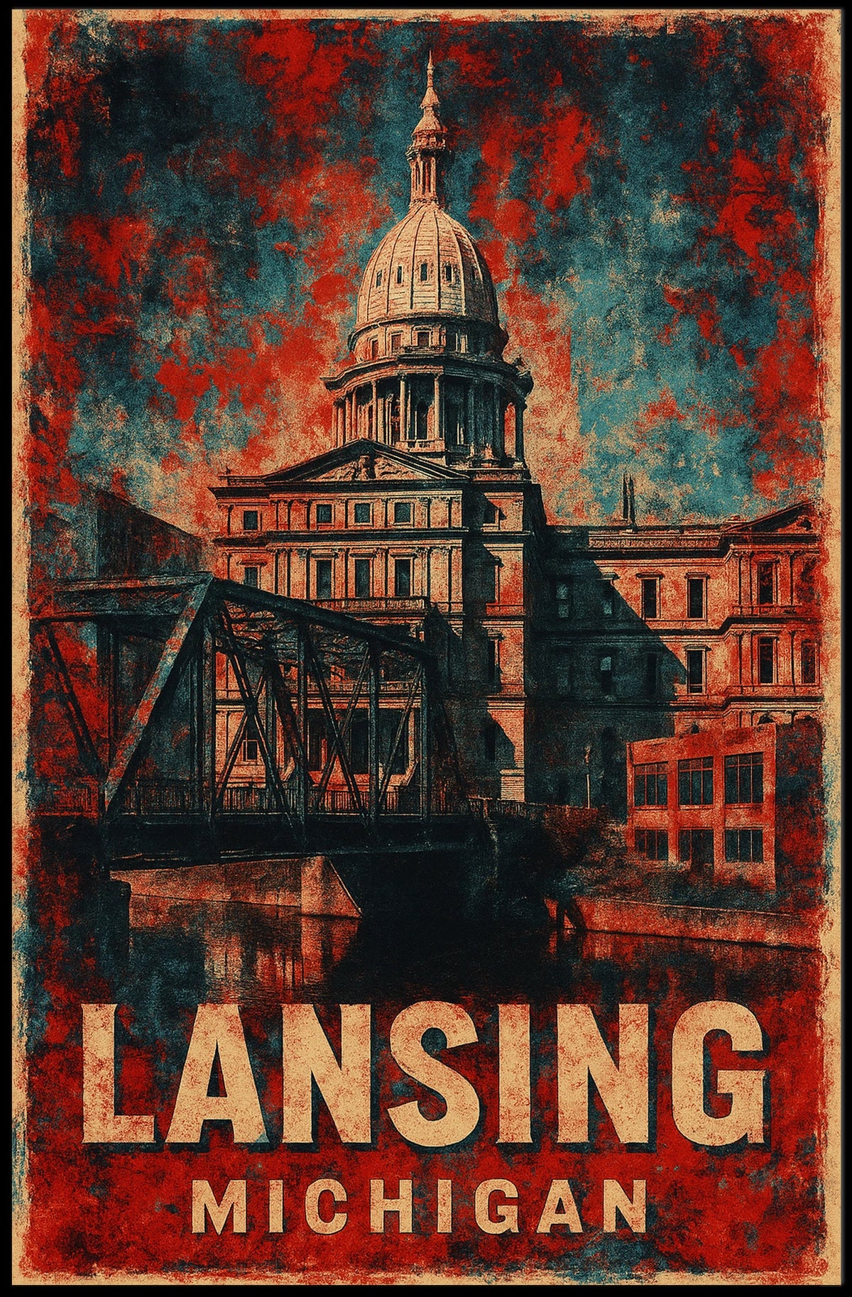 Lansing, Michigan Capitol Art Poster