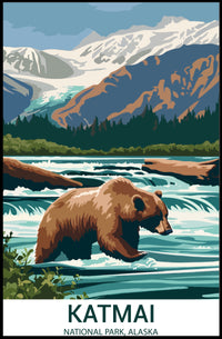 Katmai National Park Vintage Travel Poster