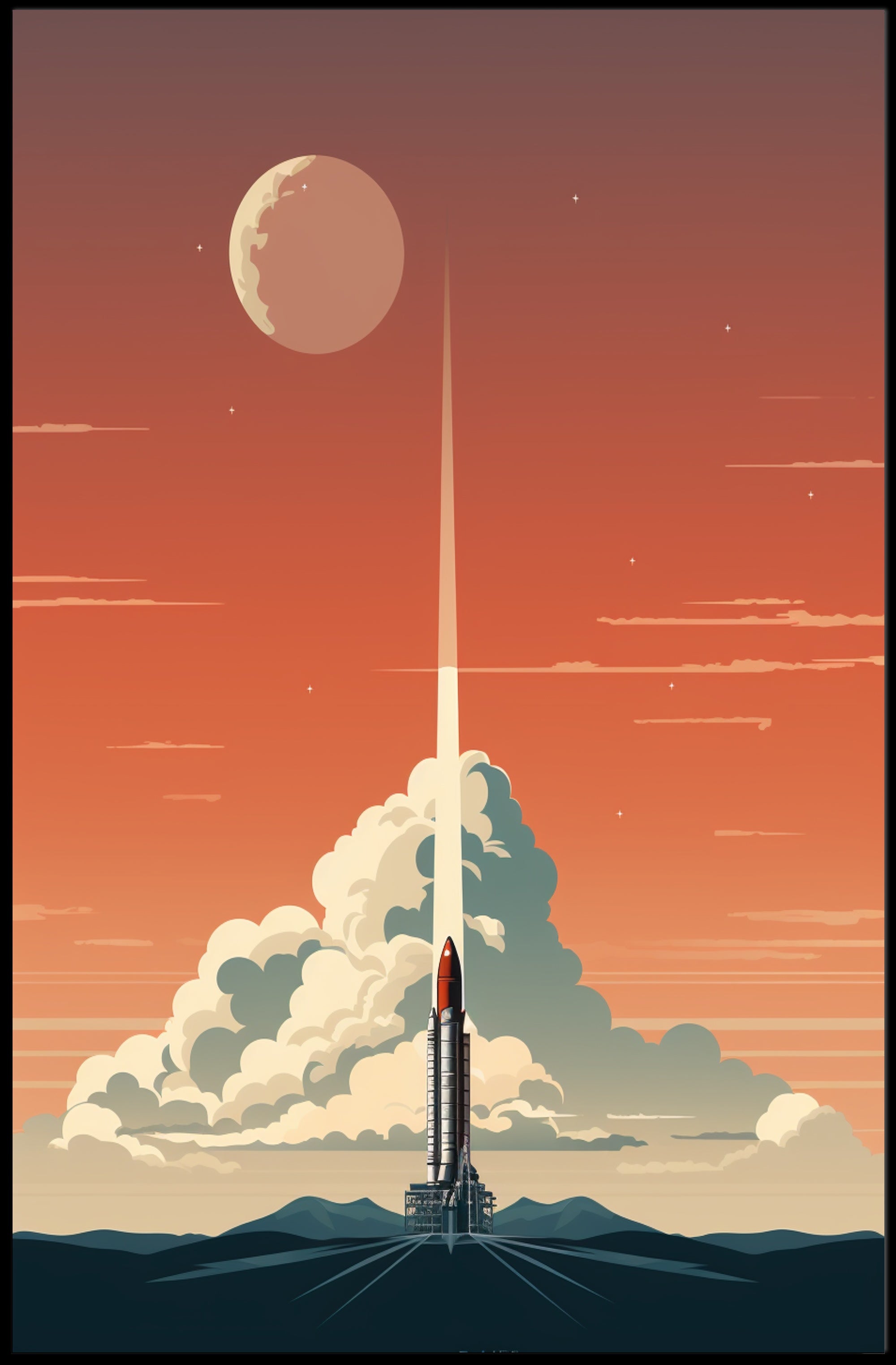 Rocket Launch At Dusk Poster