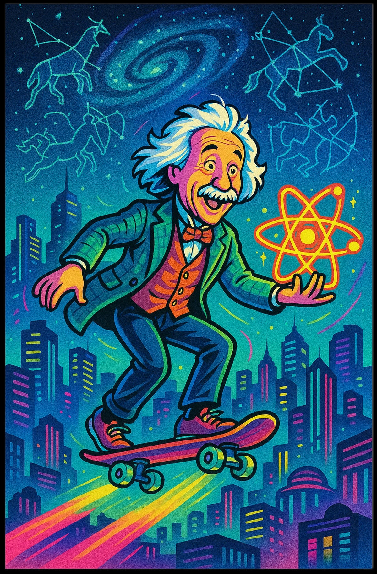 Cosmic Einstein on a Skateboard Poster