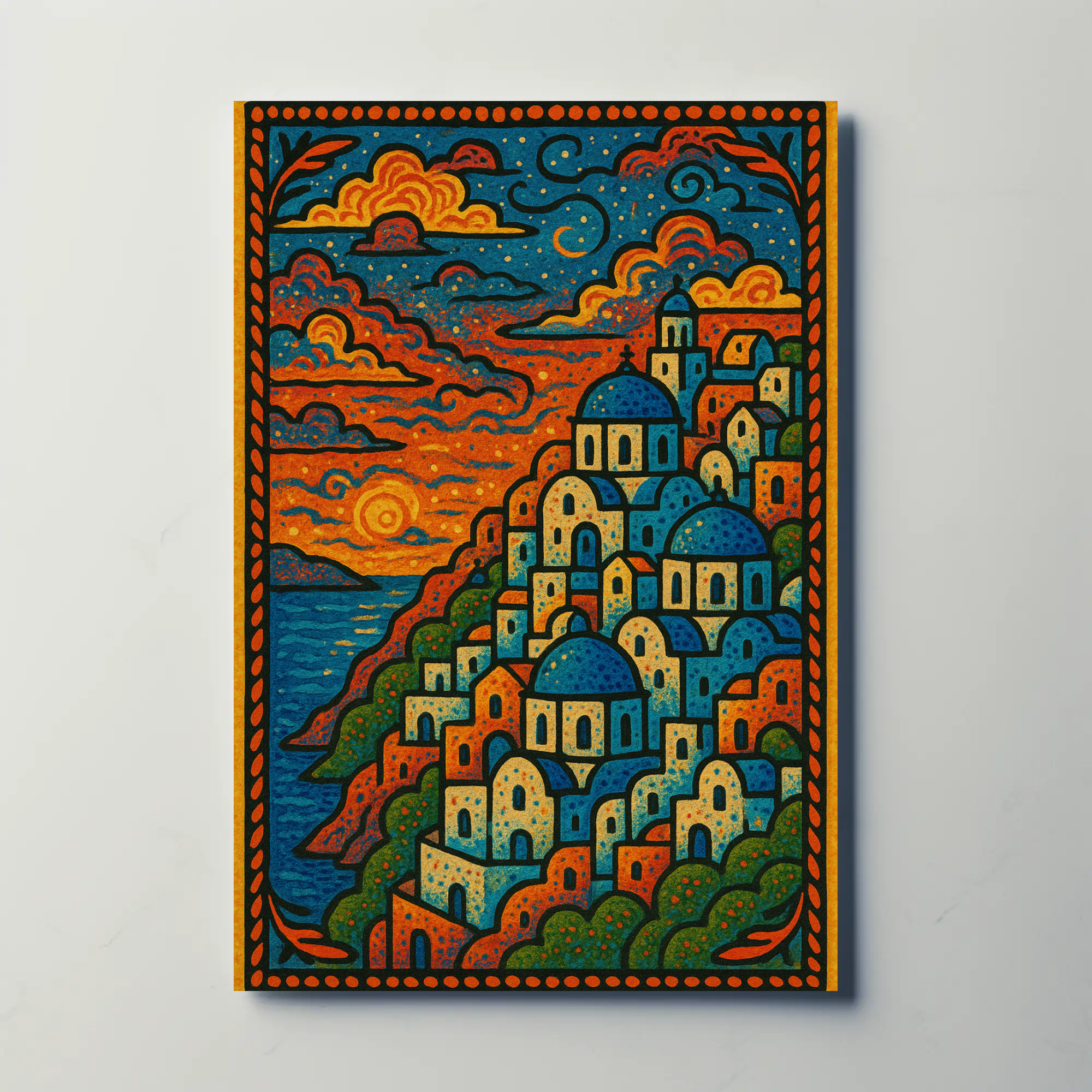 Mediterranean Coastal Village Artistic, Vibrant Travel Poster