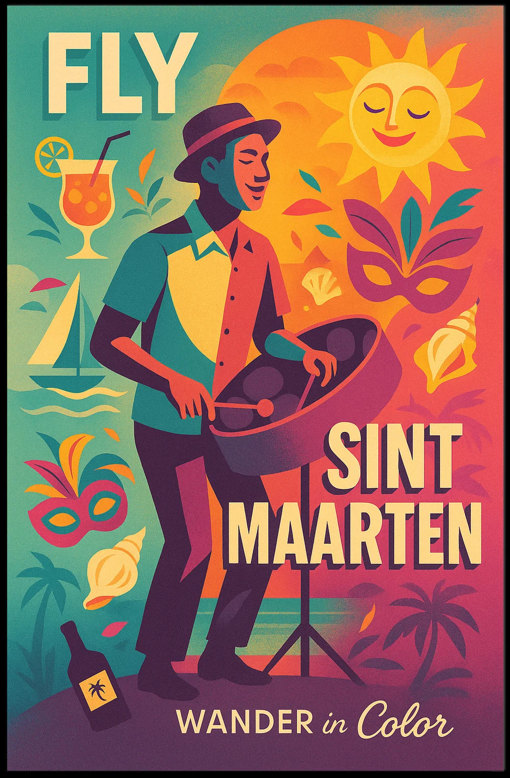Sint Maarten Island Festive Travel Poster PosterGoat