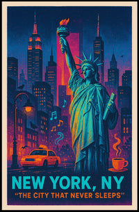New York City The City Never Sleeps Poster Retro Wall Art