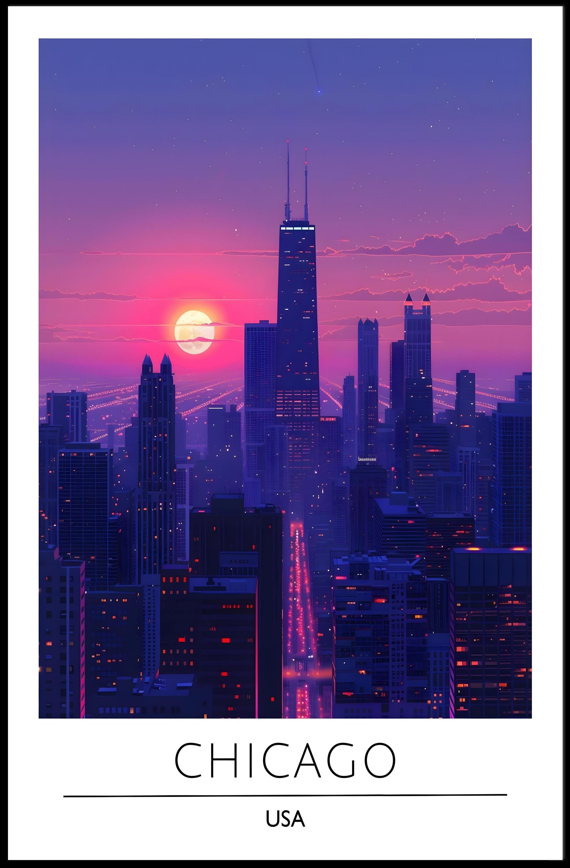 Chicago Skyline at Sunset Urban or Cityscape Poster