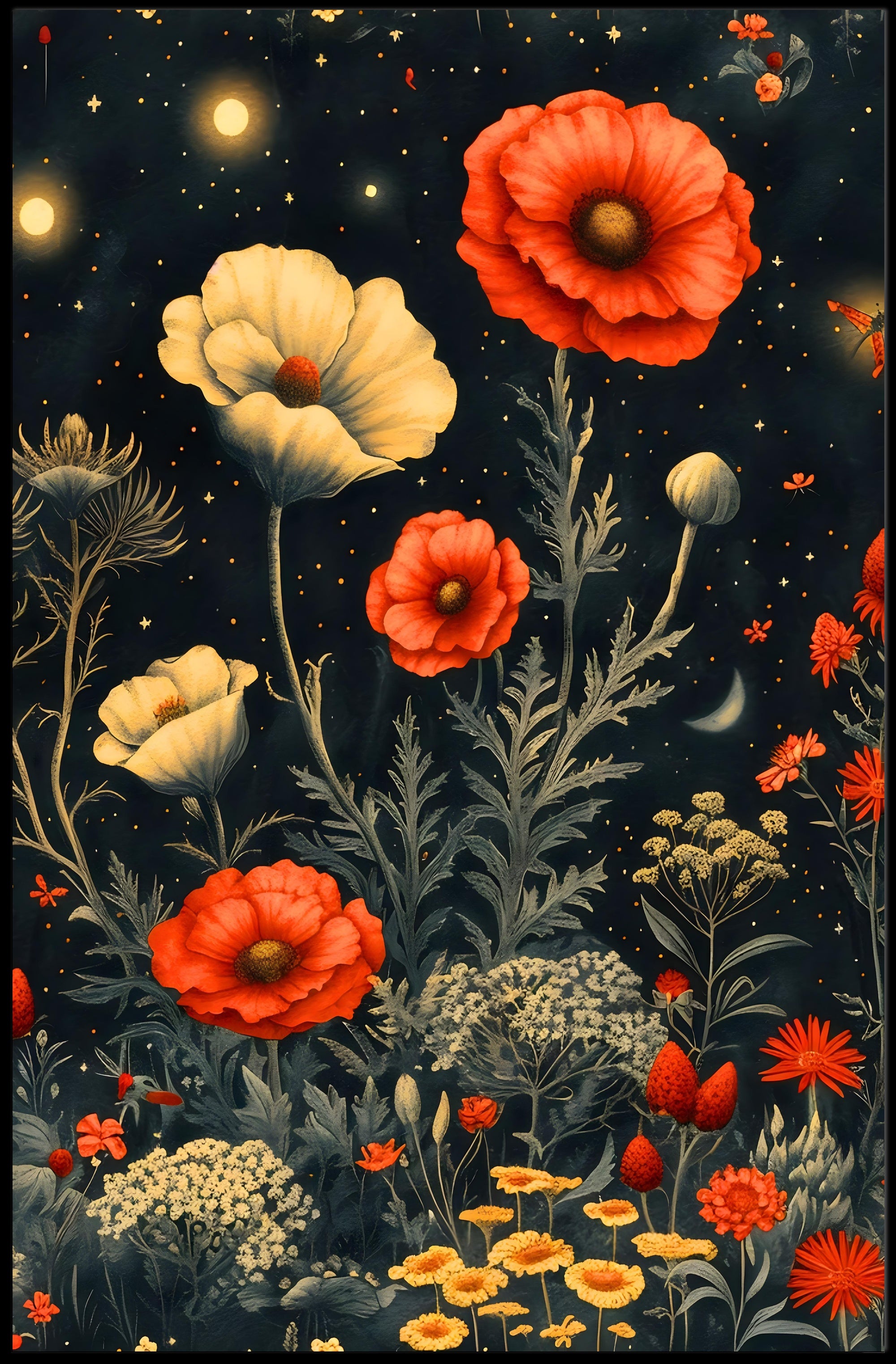 Floral Nightscape: Enchanted Poppies Fantasy or Mythology Poster
