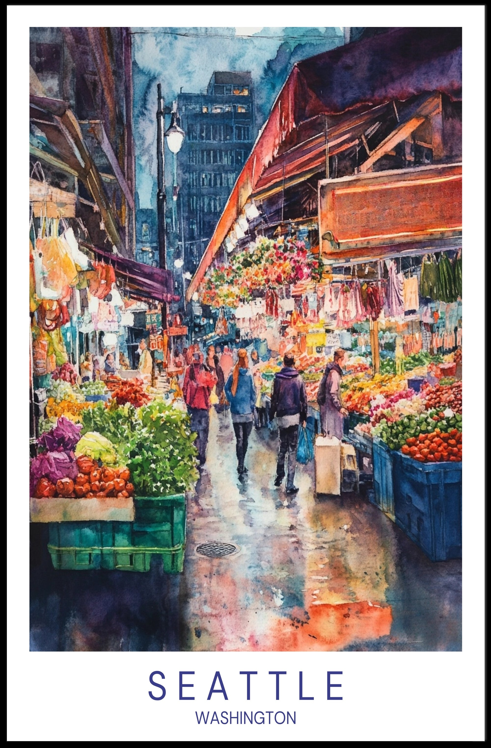 Vibrant Seattle Market Poster PosterGoat