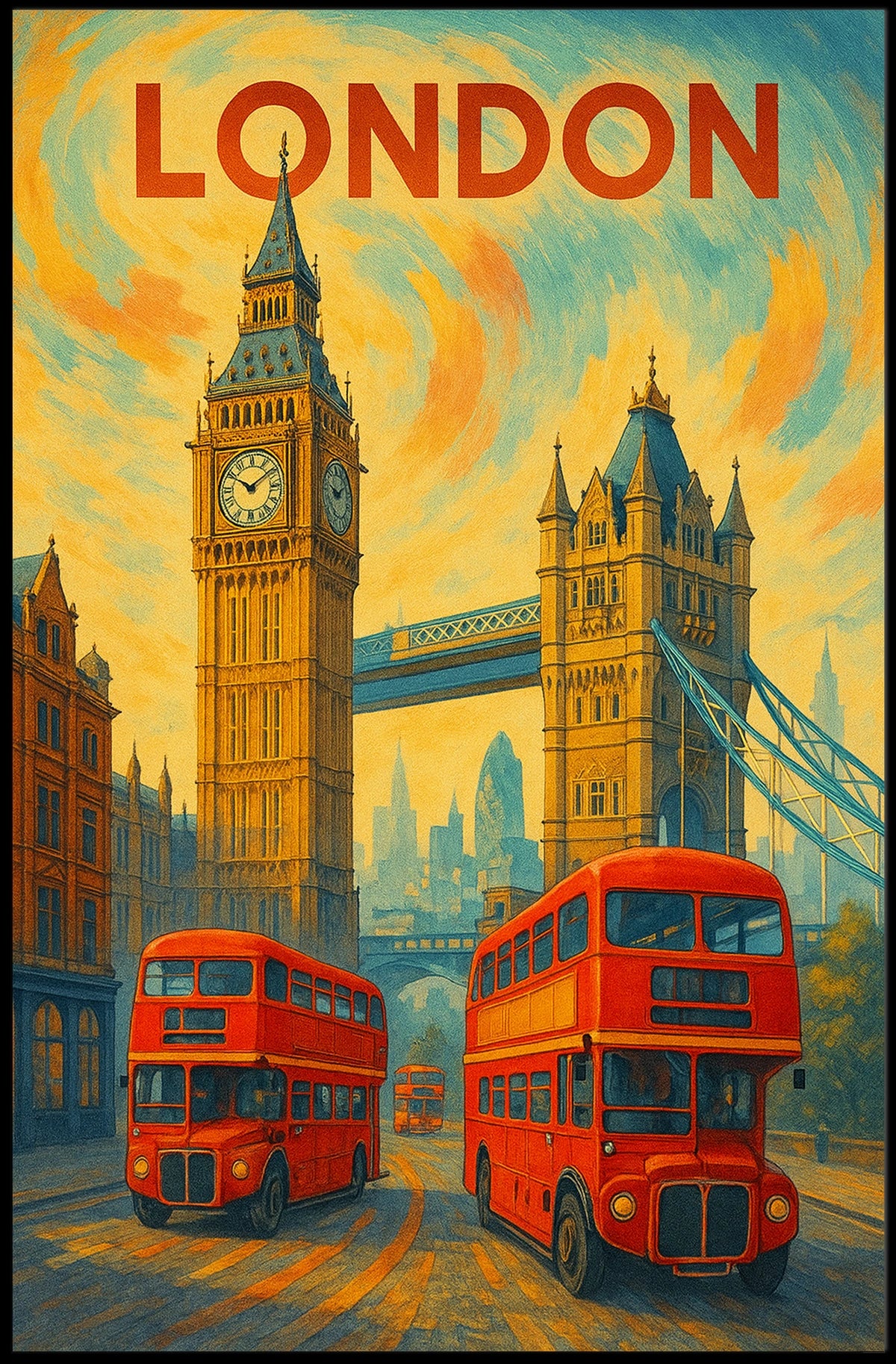 London Landmarks And Red Buses Poster