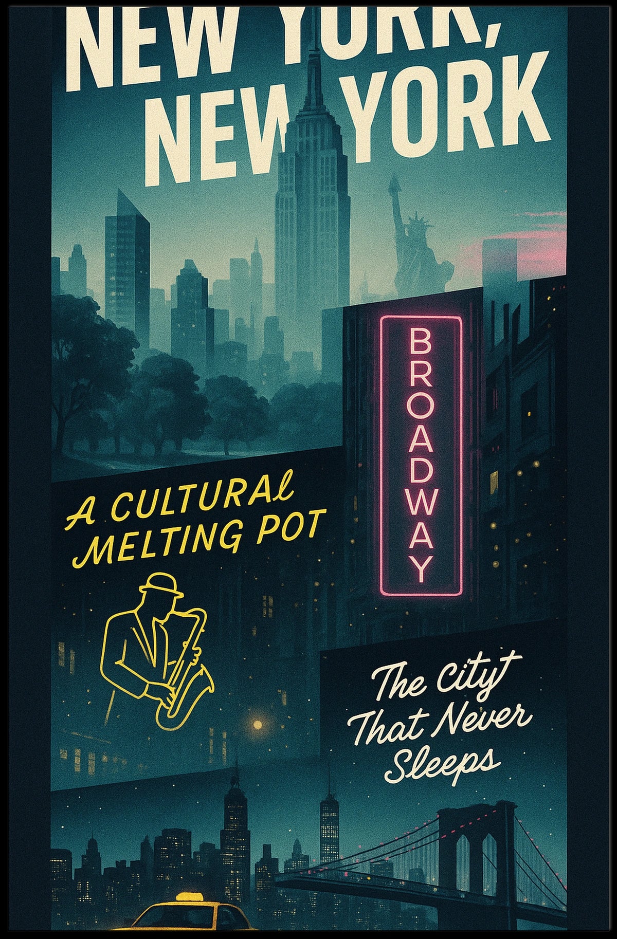 New York City Cultural Melting Pot Poster Modern Wall Art