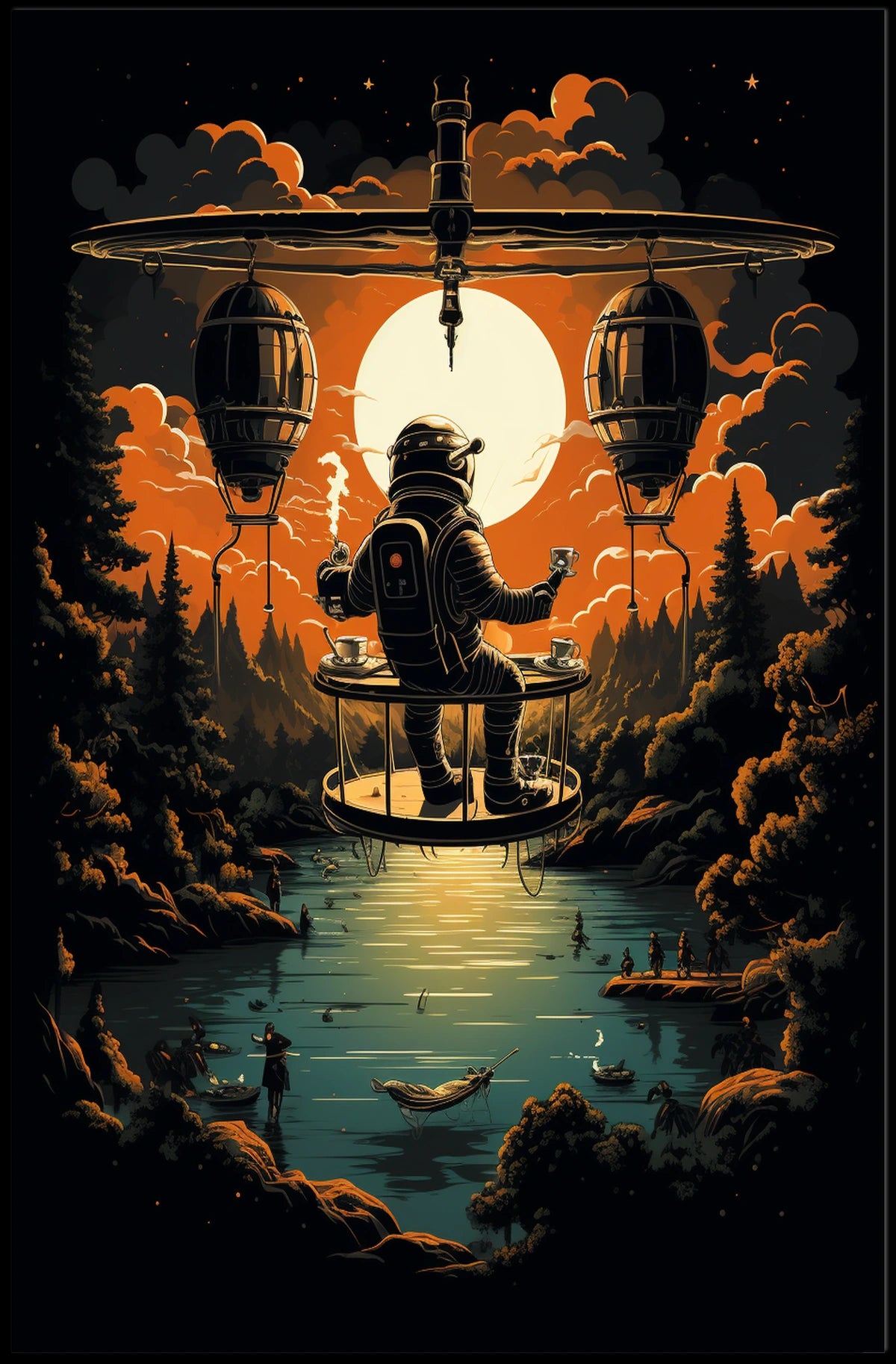 Astronauts Tranquil Evening Poster