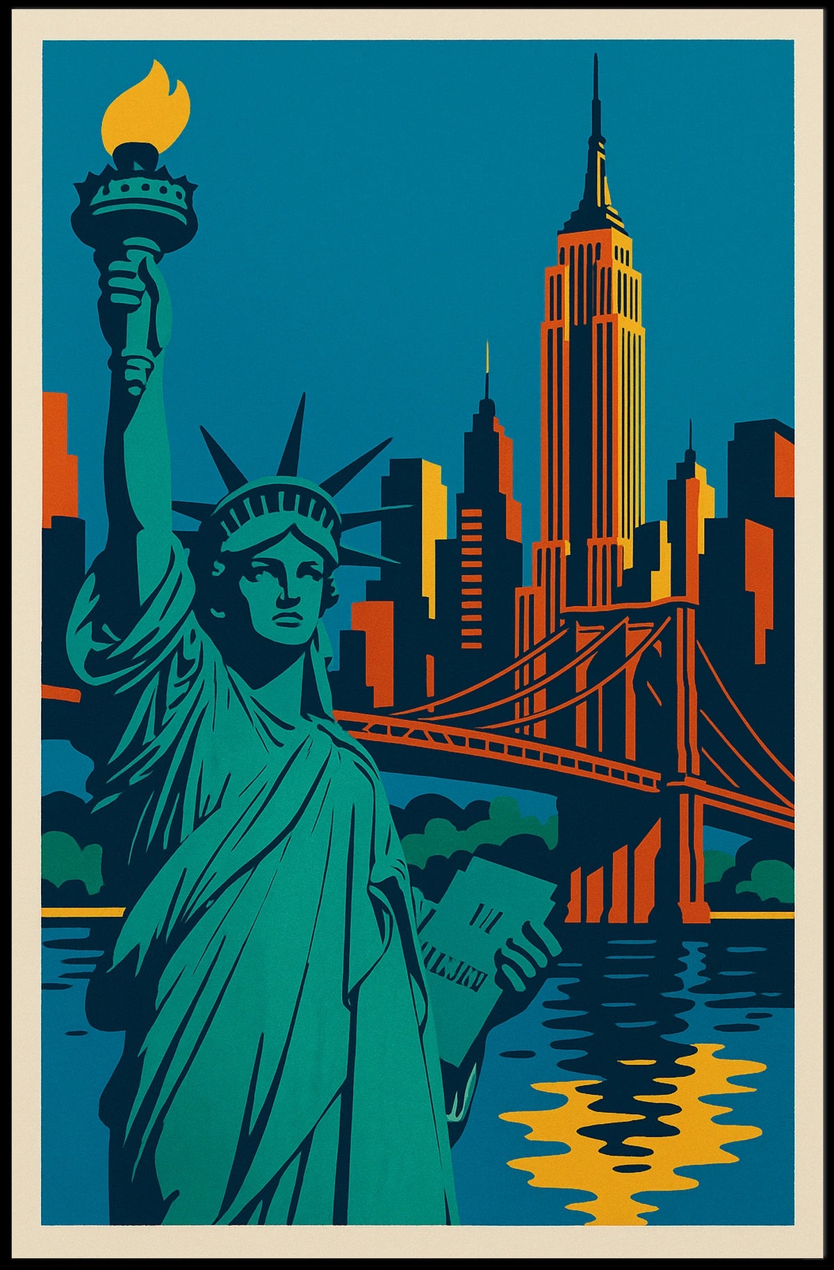 New York City Skyline Poster Retro Wall Art For Home Decor