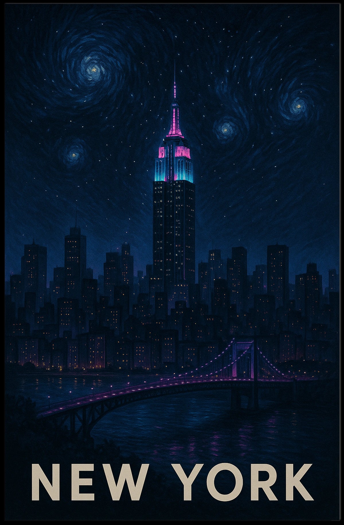 New York City Night Skyline Poster Abstract Wall Art