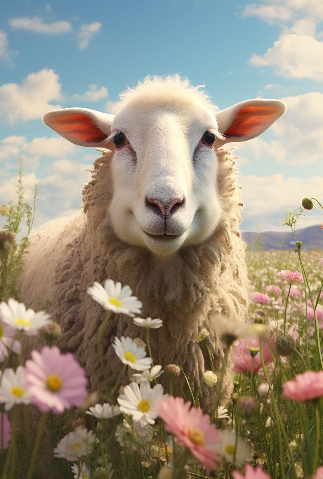 Sheep in Tranquil Countryside Animal Poster