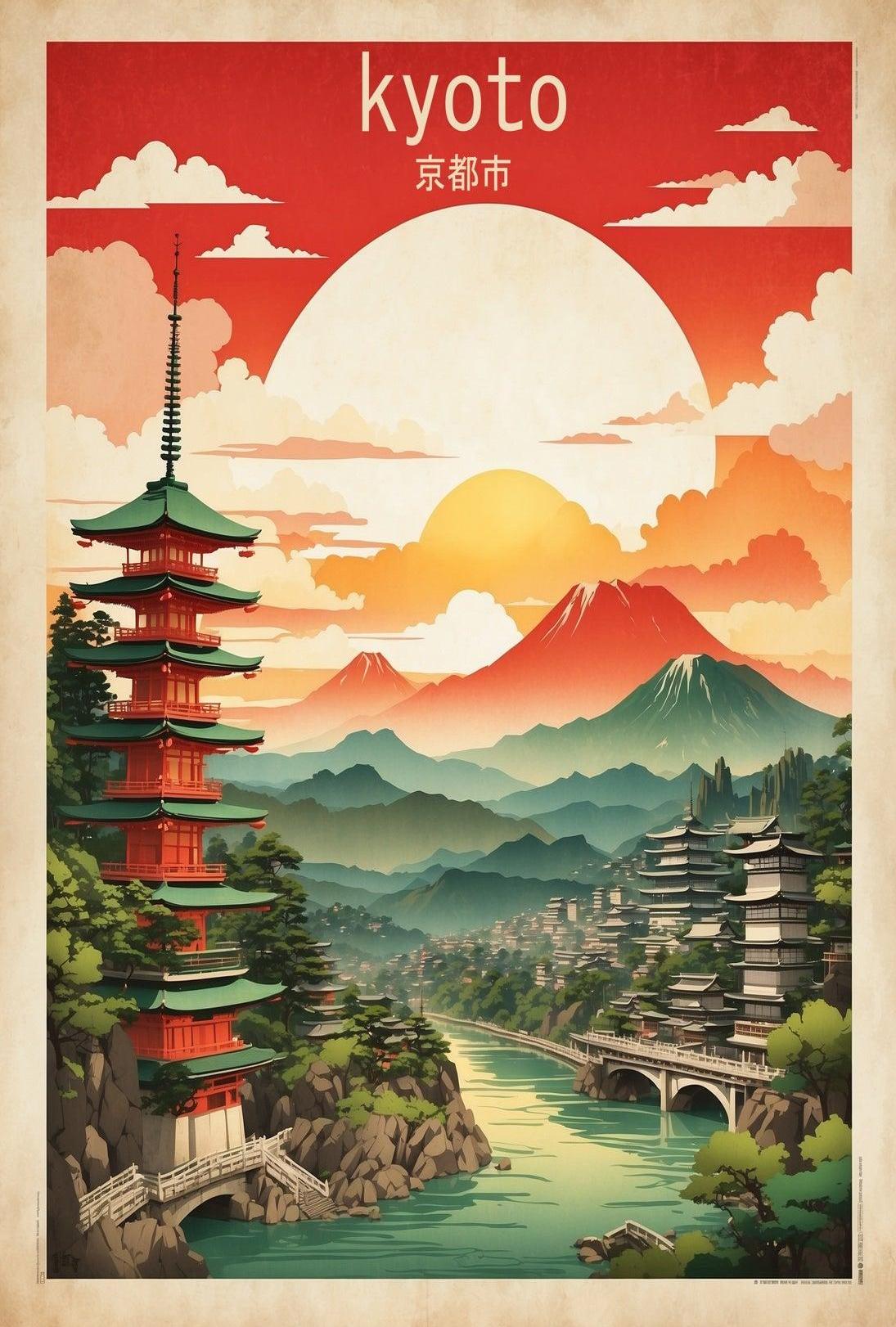 Kyoto Serenity Vintage Travel Poster