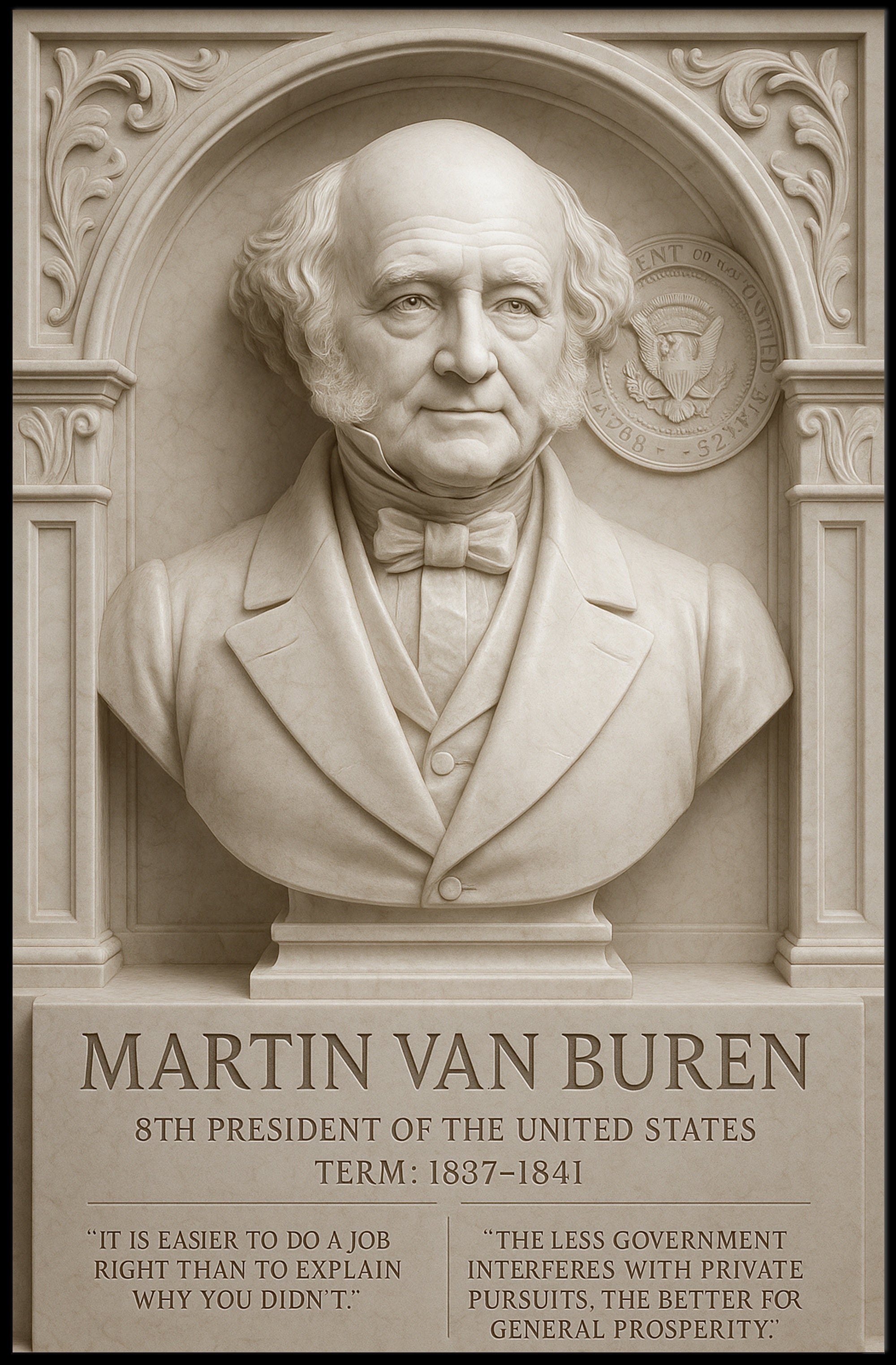 Martin Van Buren Bust Vintage Historical Presidential Poster