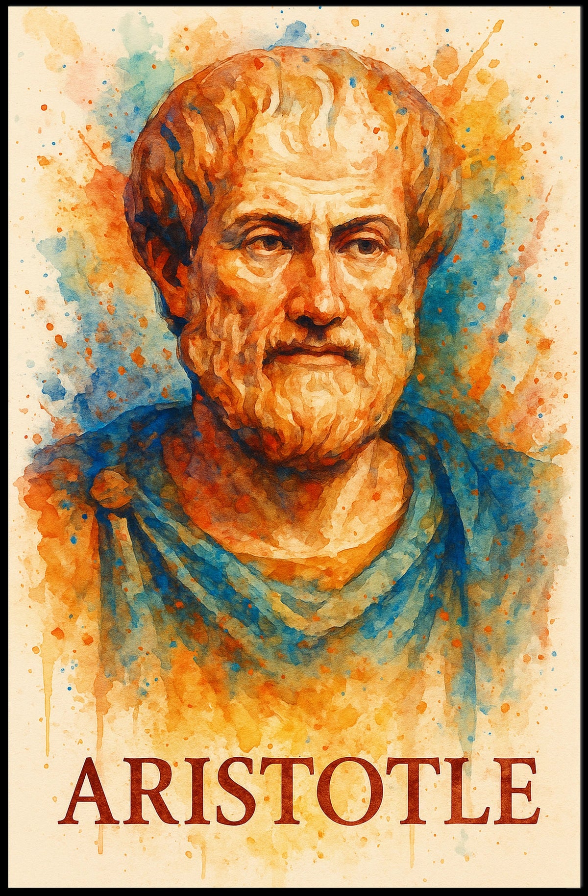 Aristotle Watercolor Portrait: Vibrant Philosophical Art Poster