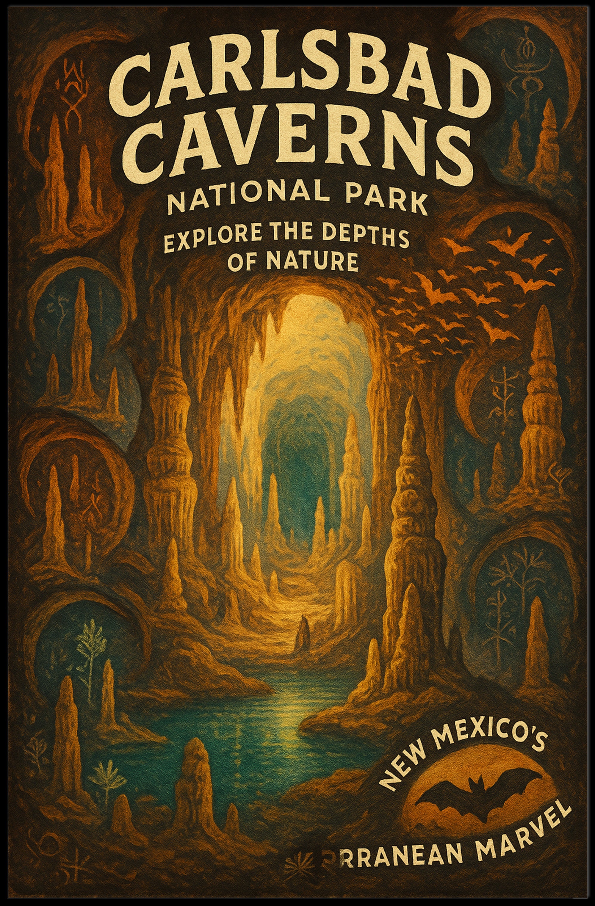 Carlsbad Caverns Vintage Art Print: National Park Poster