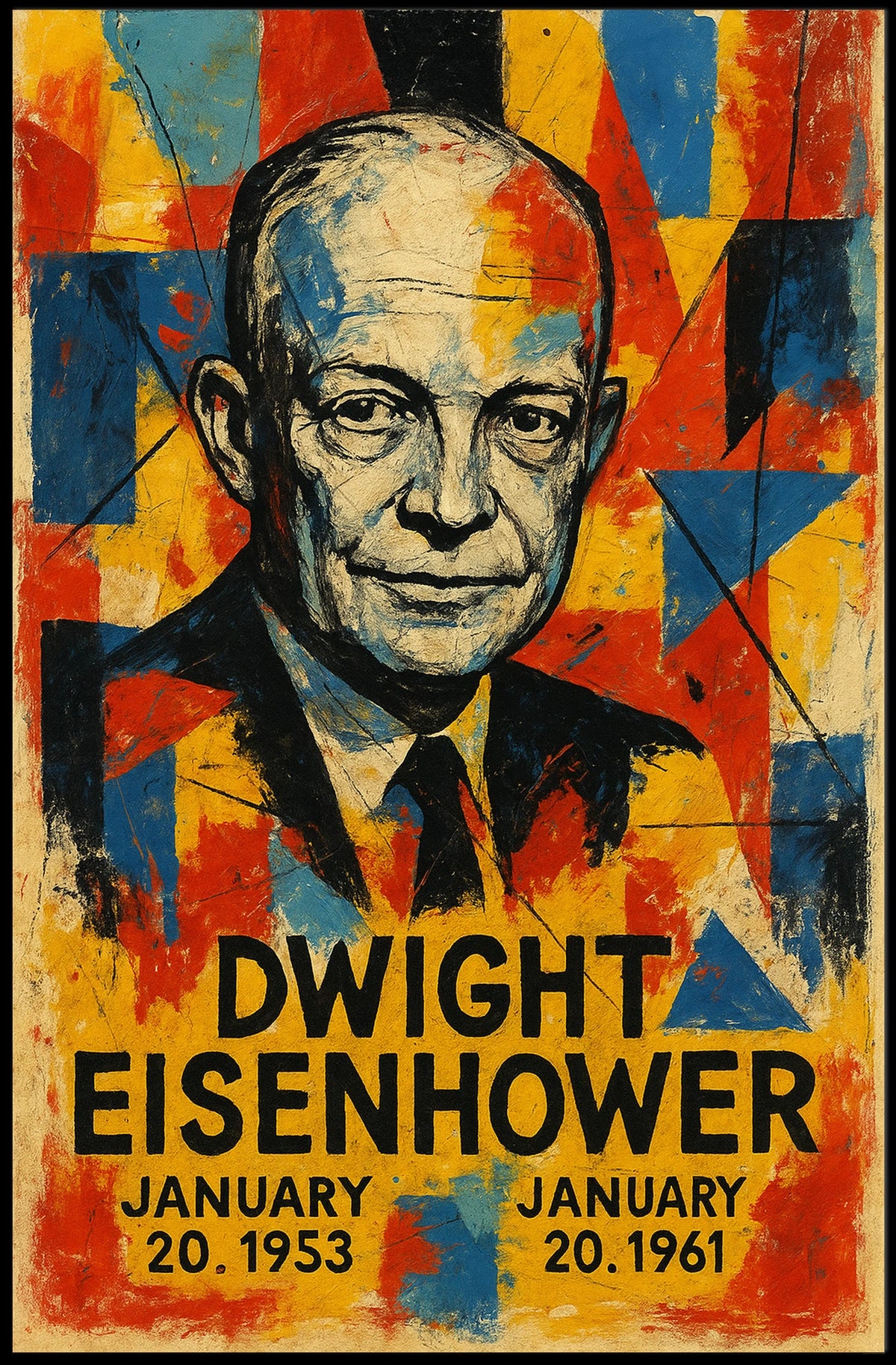 Mid Century Patriotic Abstract Portrait Cubism Expressionism Bold Geometric American Pride Heritage Wall Art Poster