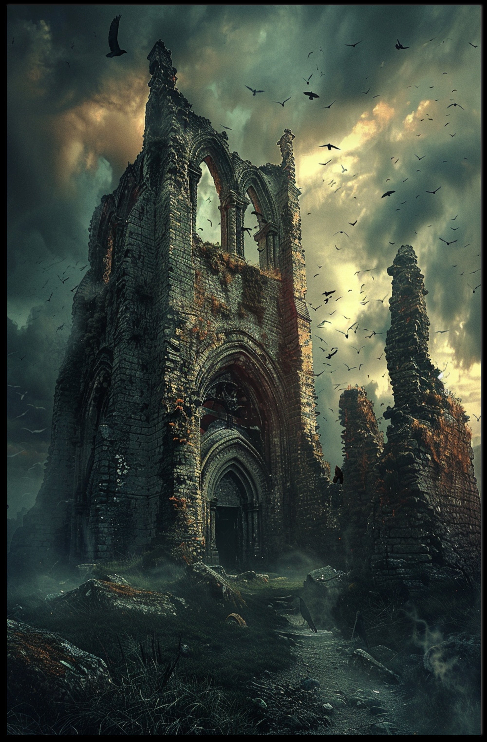 Gothic Ruins Eerie Dark Fantasy Poster PosterGoat