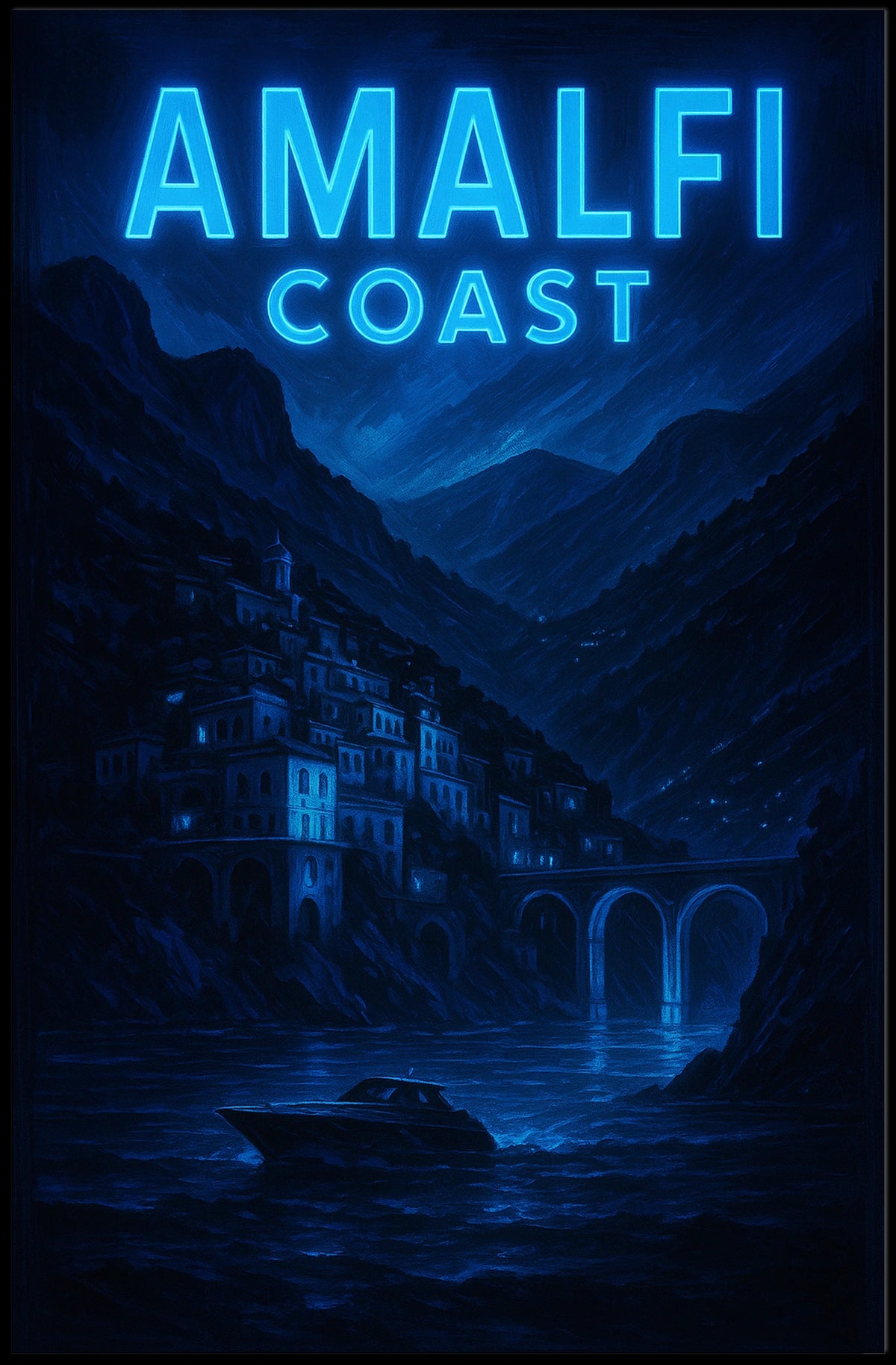 Amalfi Coast Night Serenity Poster Wall Art 18x24 Inches