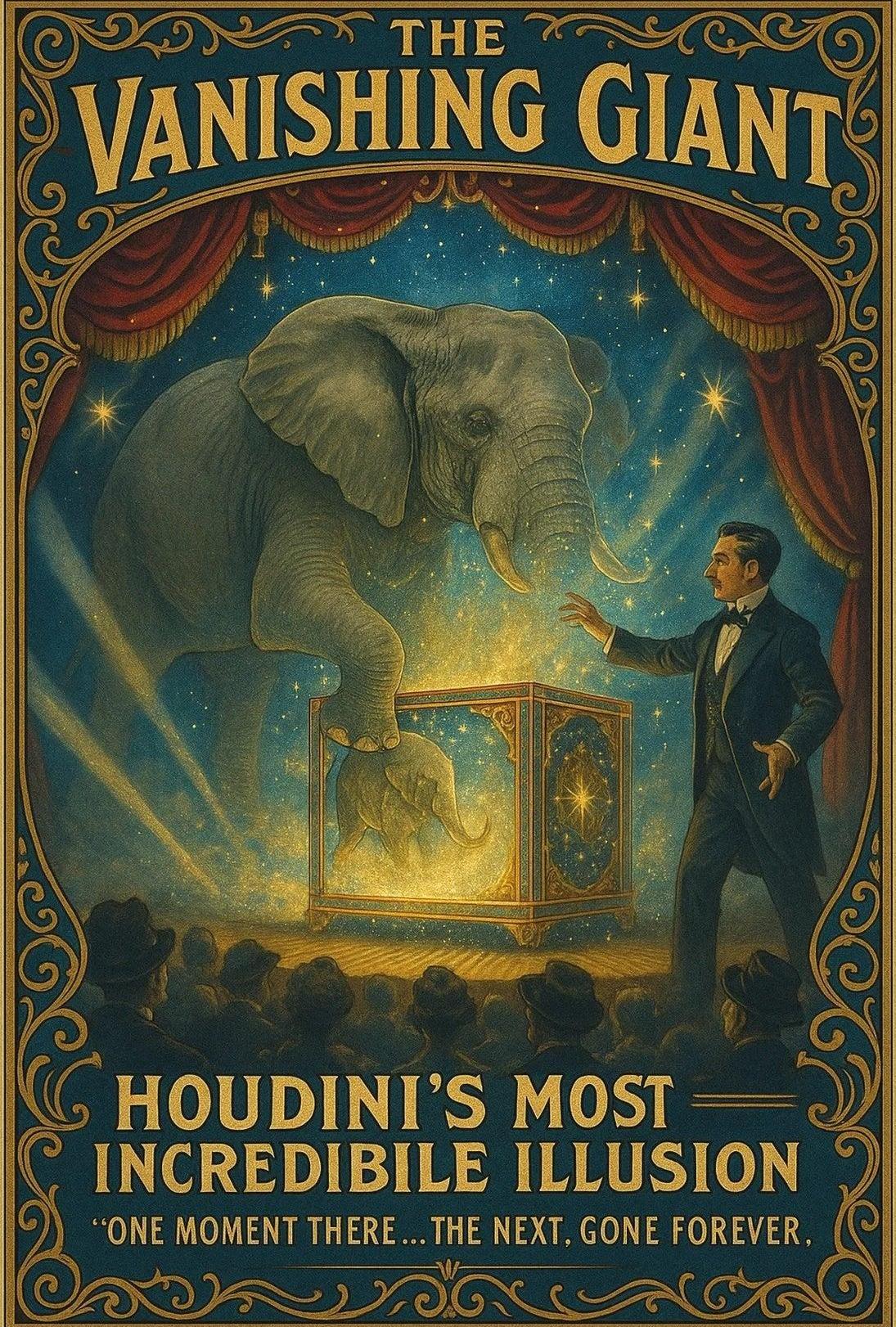 Houdini's Vanishing Elephant Illusion: Vintage Magic Poster