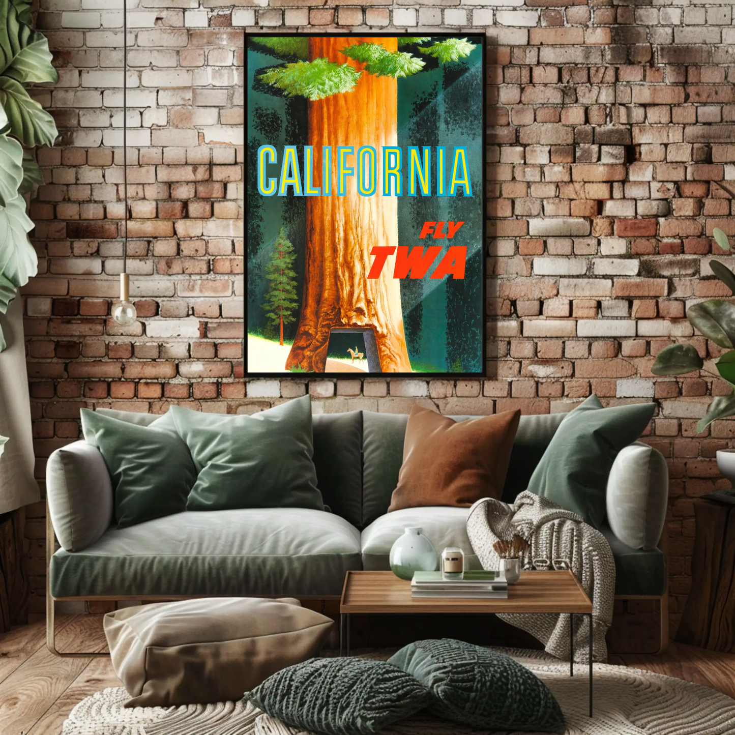 1950s TWA California Redwoods Drive Thru Tree Travel Poster