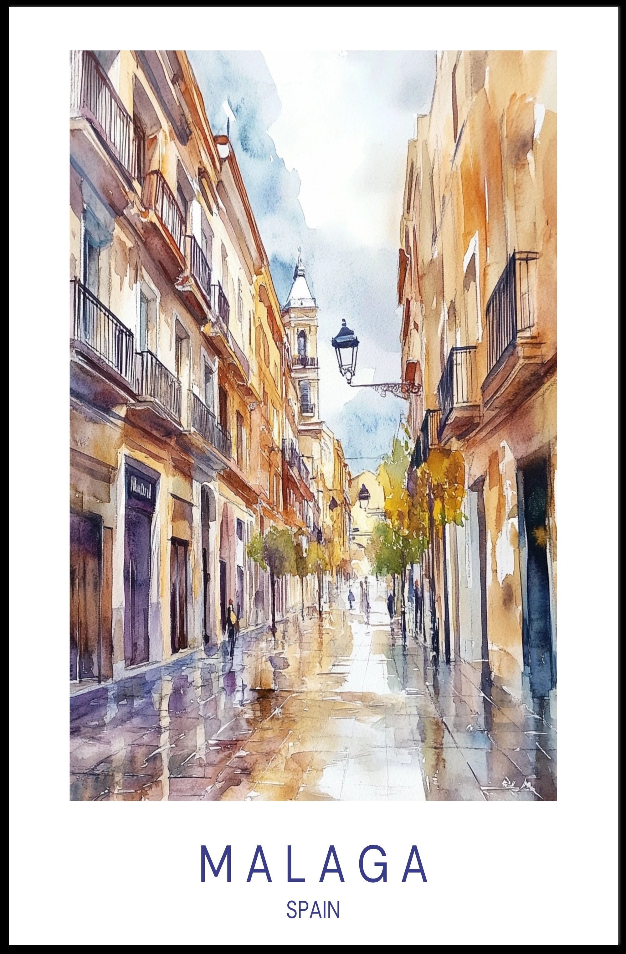 Malaga Street Scene Poster PosterGoat