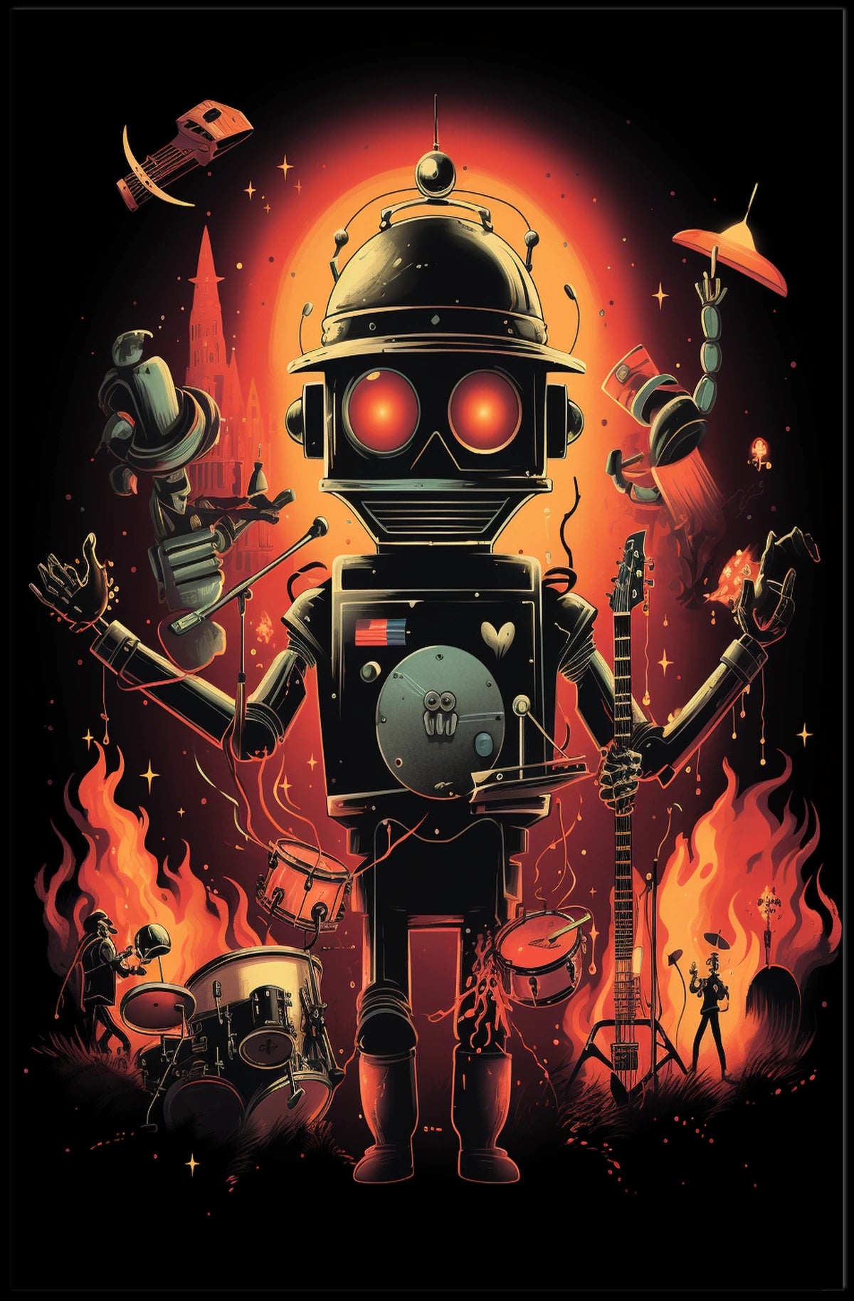 Robo Rock Revolution Poster Cyberpunk Synthesis Wall Art