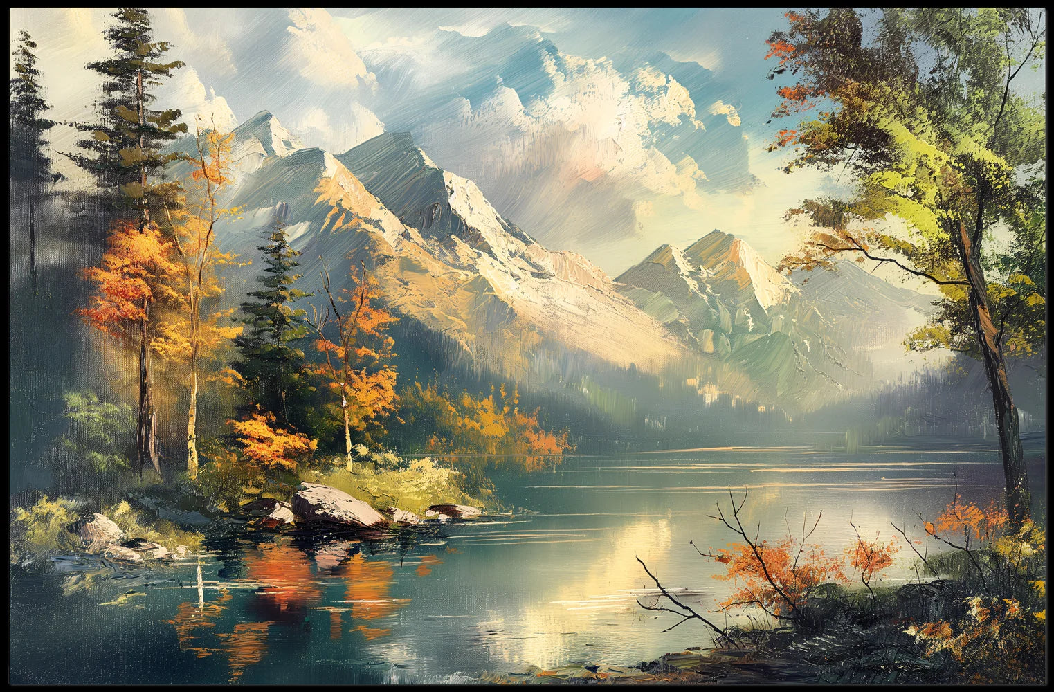 Serene Mountain Landscape Autumn Impressionistic Art Poster