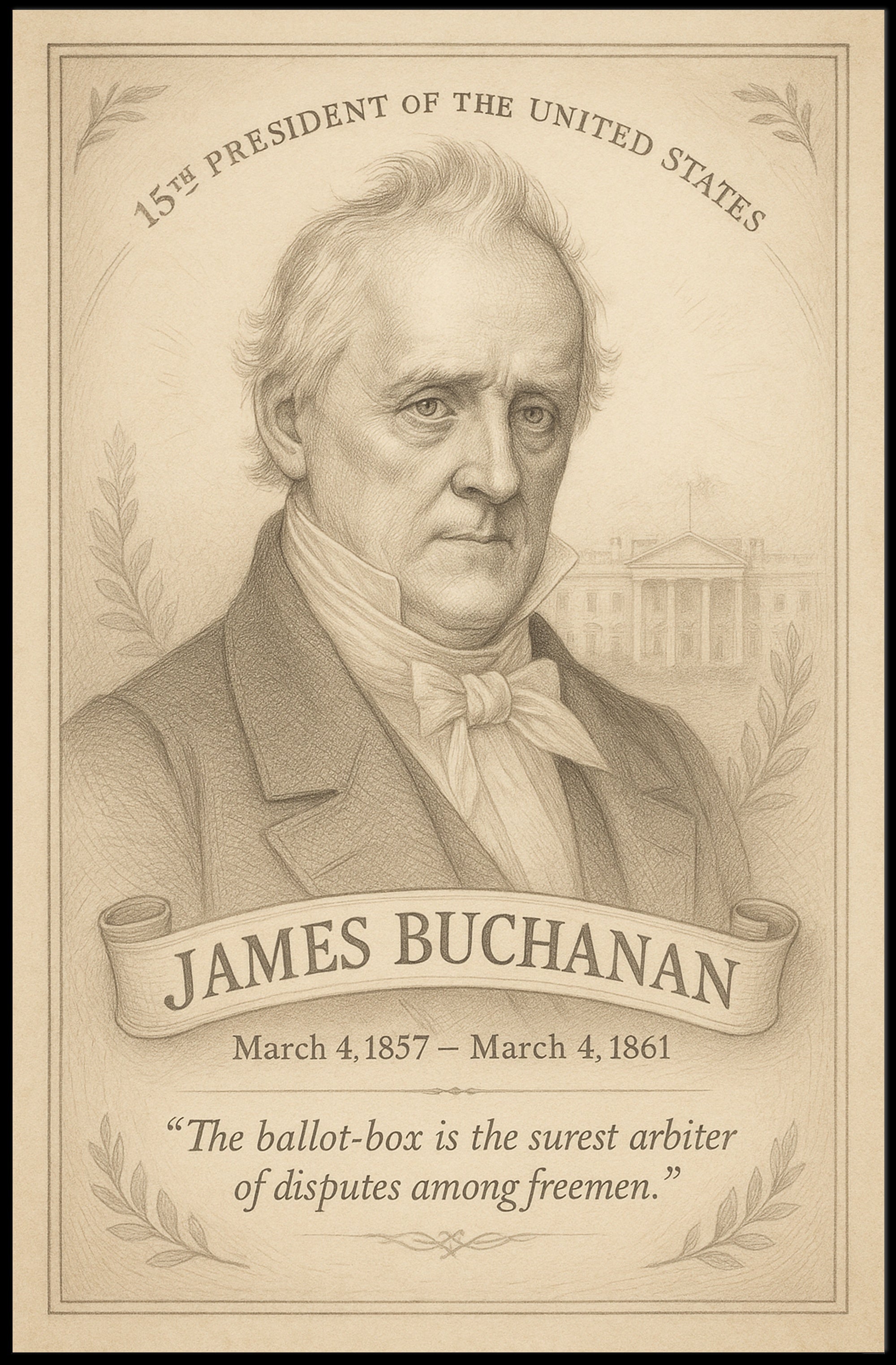 James Buchanan 15th President Sketch Poster Art Print PosterGoat