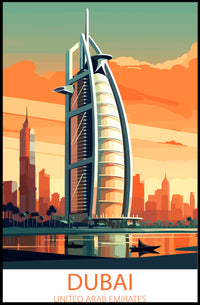 Burj Al Arab Sunset in Dubai Travel Poster