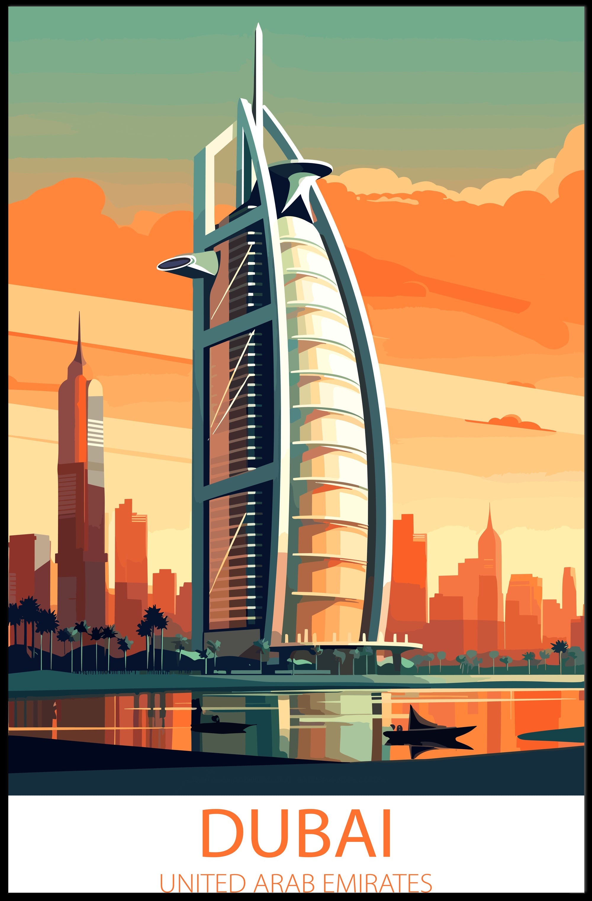 Burj Al Arab Sunset in Dubai Travel Poster