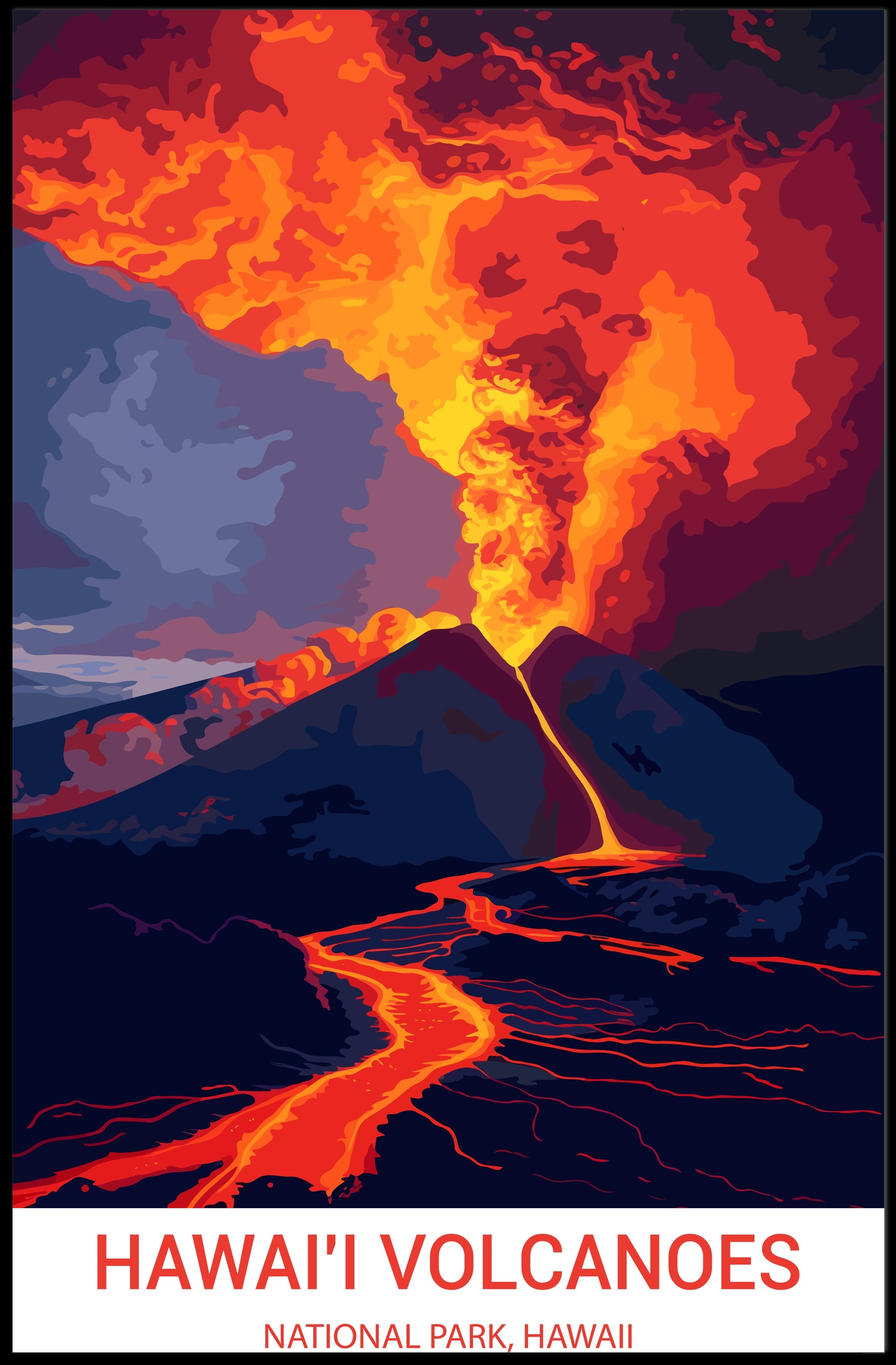 Erupting Volcano Art: Hawai'i National Park Poster