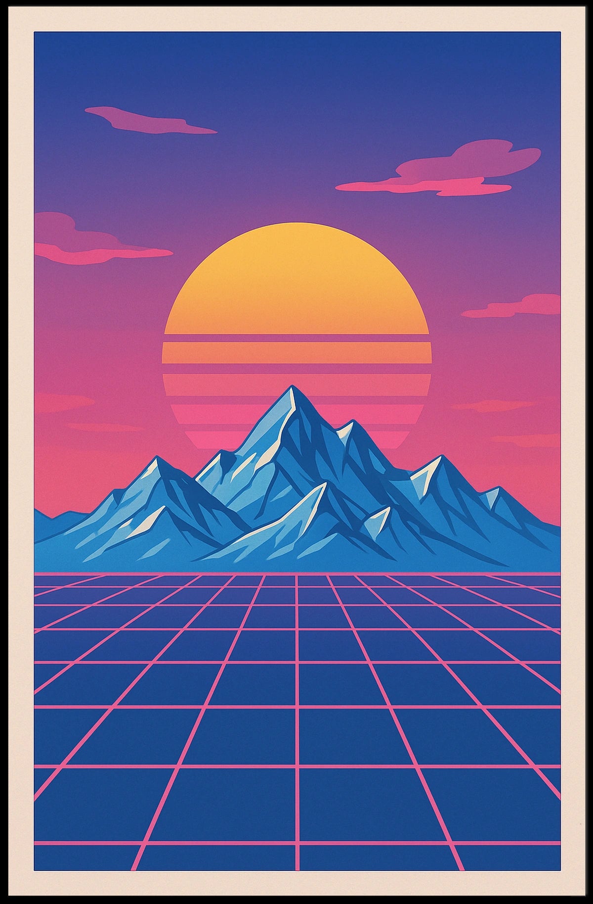 Retro-Futuristic Sunset Art Print: Futuristic Sci-Fi Poster