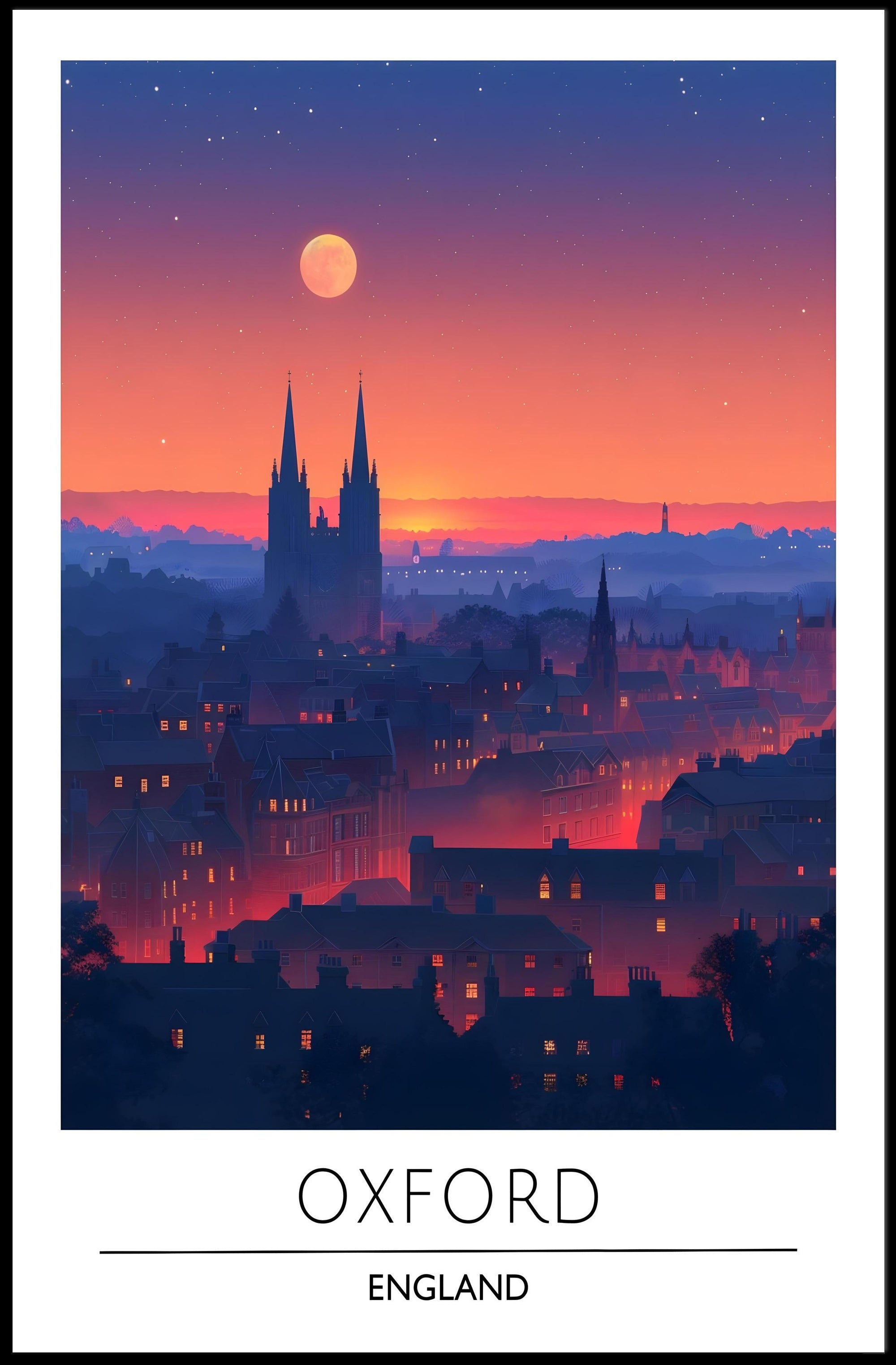 Oxford Skyline Sunset: Urban or Cityscape Poster