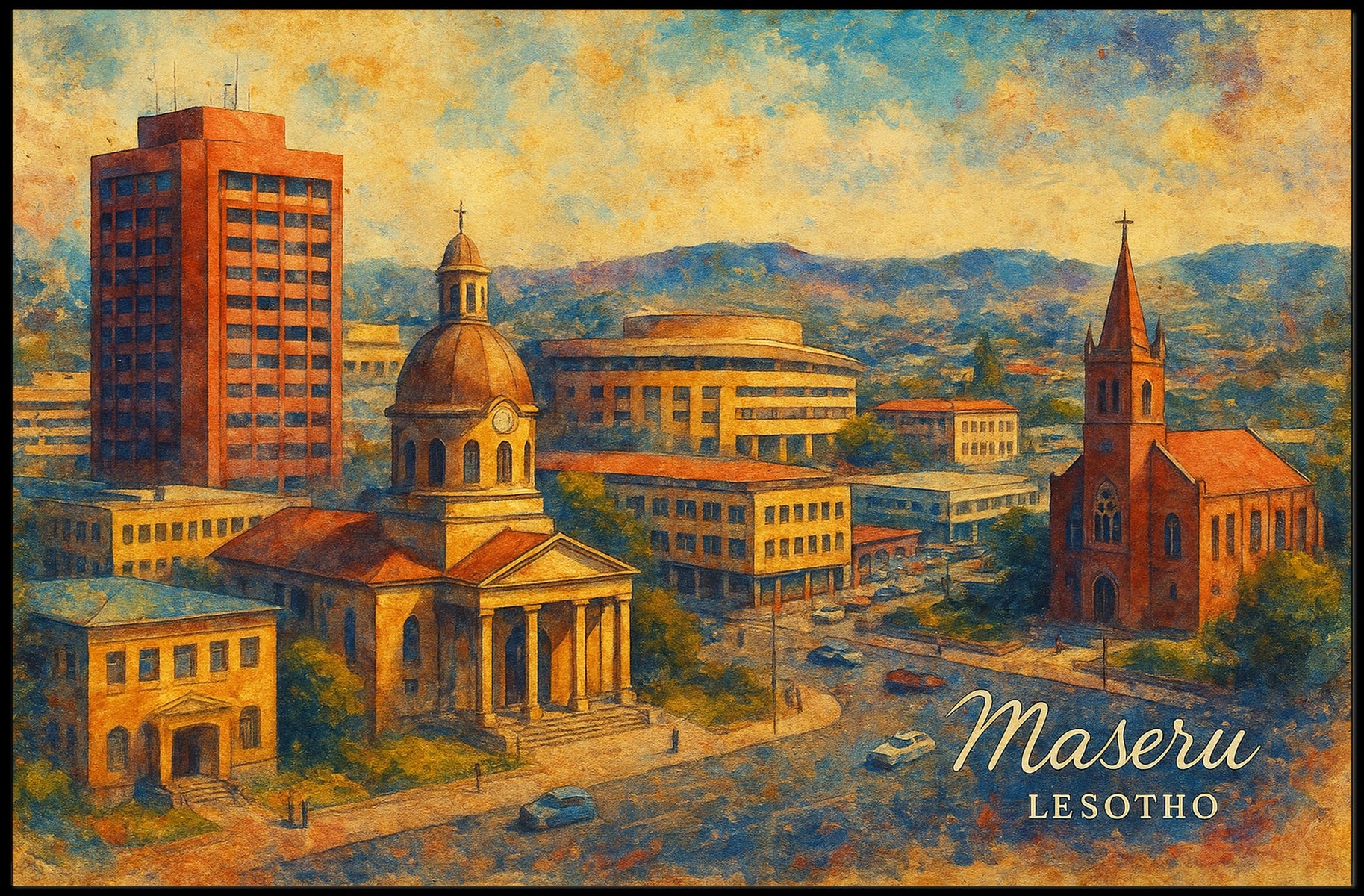 Maseru Cityscape Travel Minimalist Poster